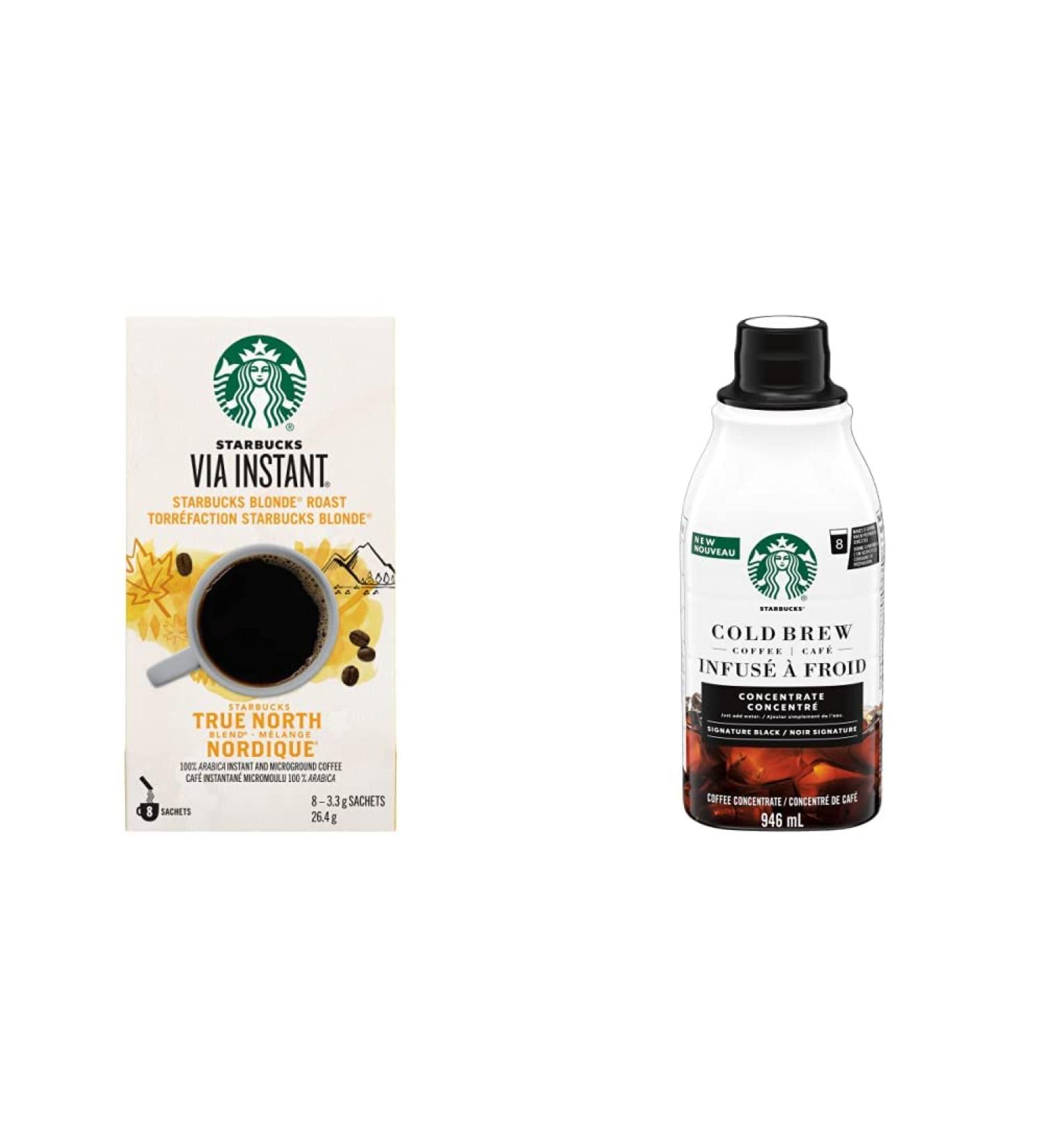Starbucks Via Instant True North Blend Blonde Roast Coffee 8 Count & Cold Brew Coffee Concentrate Signature Black 946 milliliters - Buy Online on GoSupps.com