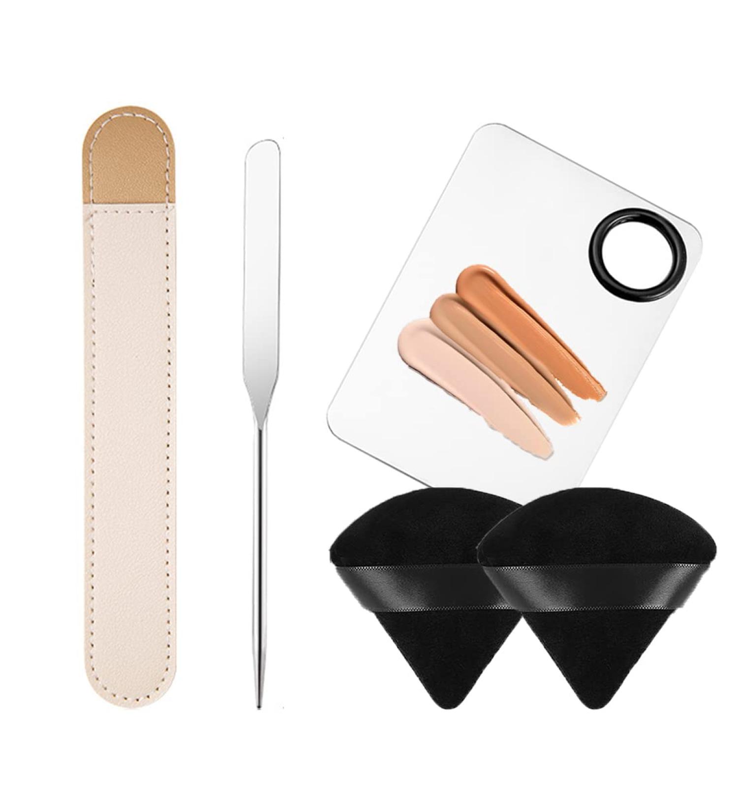 Korean Picasso Makeup Spatula Palette Set with Stainless Steel Mixing Spatula & Powder Puff for Liquid Foundation - Artist Nail Art Stirring Tool - Buy Online on GoSupps.com