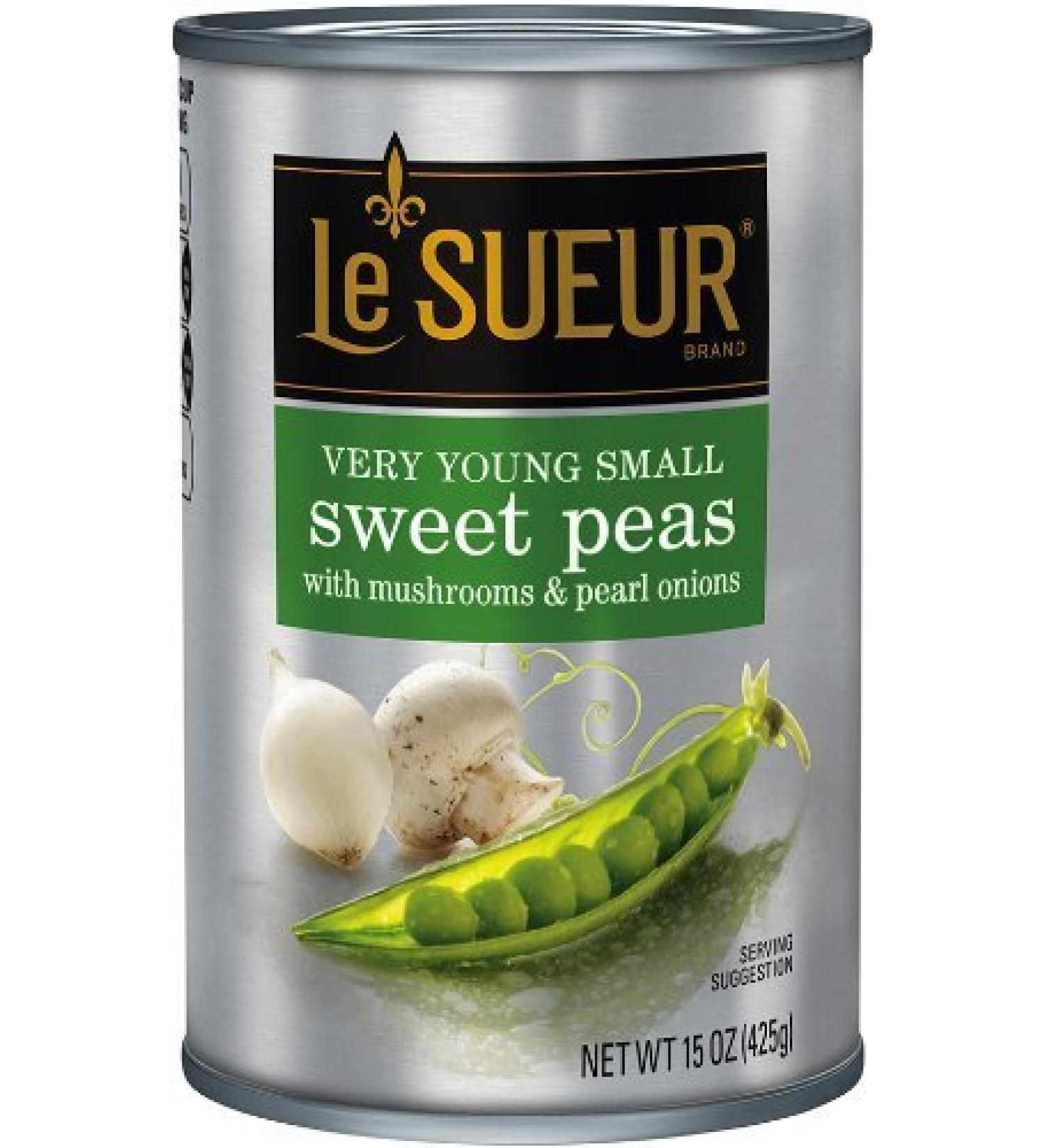 Le Sueur Very Young Small Sweet Peas with Mushrooms & Pearl Onions 15 Oz (Pack of 3)