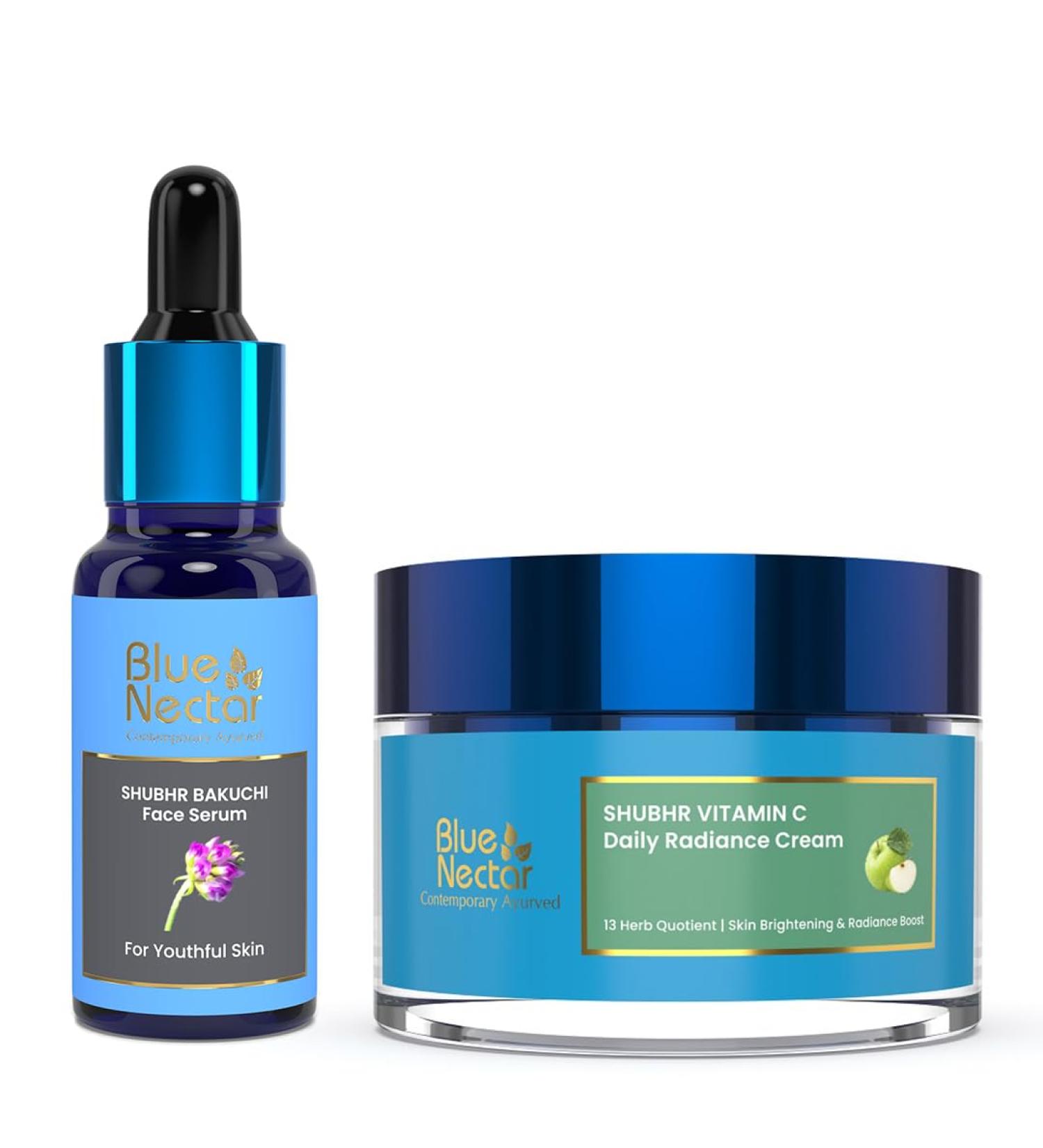 Blue Nectar Revitalize Your Skin with Bakuchi Anti Aging Serum & Natural Vitamin C Face Cream | Say Goodbye to Fine Lines Wrinkles & Dark Circles - Buy Online on GoSupps.com