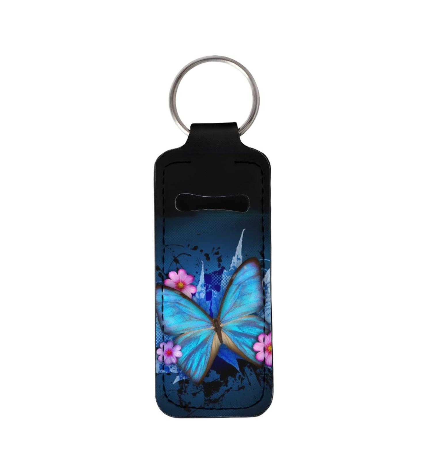Lip balm keychain for women and girls clip-on elastic chapstick sleeves Blue Butterfly - Buy Online on GoSupps.com