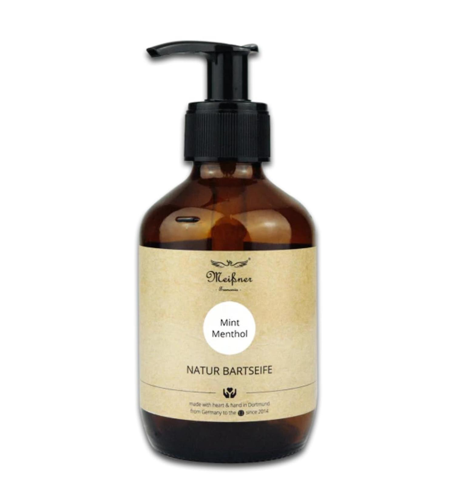 Meißner Tremonia Mint Menthol Beard Soap 200ml - Vegan Natural Beard Shampoo with Organic Olive Oil for Daily Care - No Artificial Additives - Buy Online on GoSupps.com