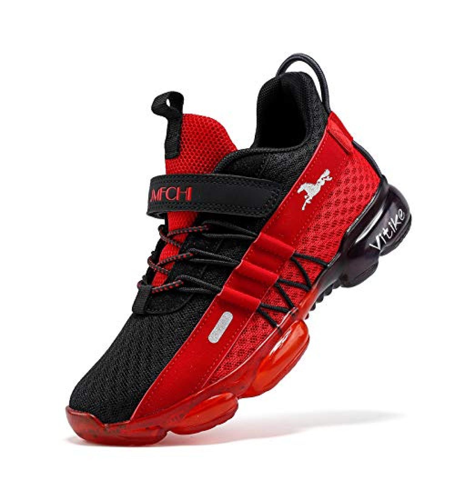 JMFCHI Kids' Knitted Mesh Sports Shoes - Lightweight Breathable Running Sneakers for Boys and Girls - Black/Red-8100 - Buy Online on GoSupps.com