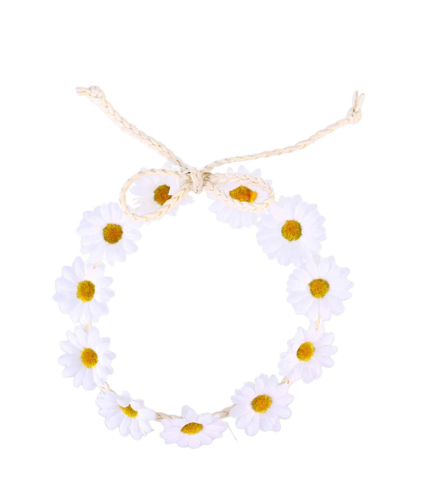 SOLUSTRE Daisy Flower Headband Boho Sunflower Crown Hair Wreath Floral Garland Crown Boho Headpiece Bridal Hair Band (White) - Buy Online on GoSupps.com