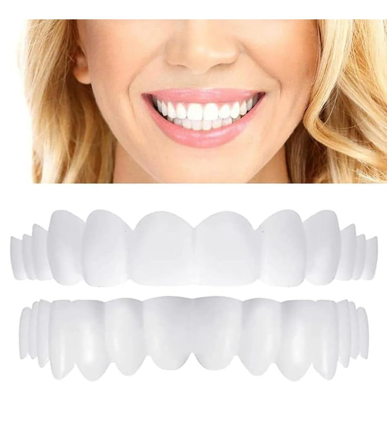 Brigtviee False Teeth Pack of 2 Temporary Cosmetic Fake Teeth ClickOn Veneers for Teeth Confident Smile Veneers for Dentures to Cover Bad Teeth - Buy Online on GoSupps.com