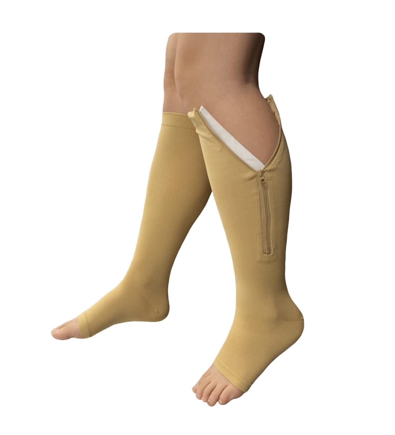 NEW Open Toe Knee Length Compression Hosiery - Beige Calf Support Stockings L/XL | International Shipping - Buy Online on GoSupps.com