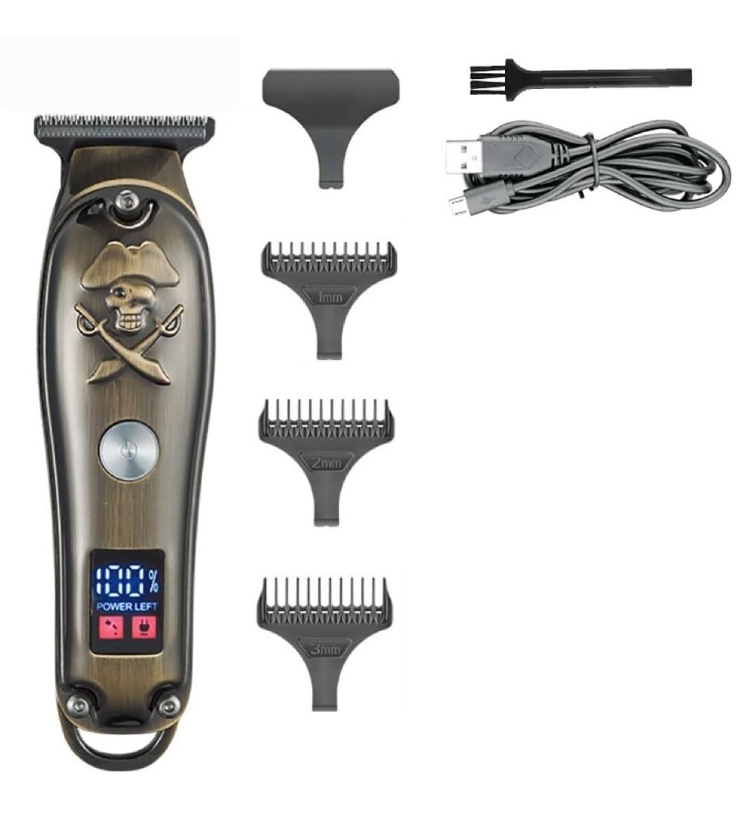 Professional Electric Hair Clipper with LCD - Cordless Metal Embossed Pirate Sculpture Hair Cutting Tool | International Shipping - Buy Online on GoSupps.com