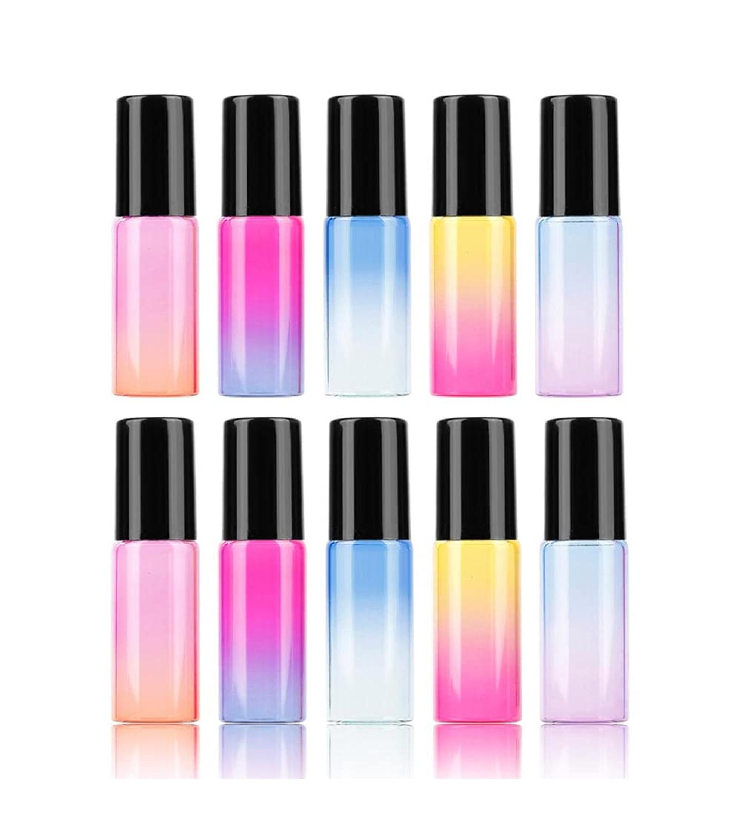 ImiroTree 10 Pack 5ml Essential Oils Glass Roller Bottles - Refillable Color Gradient Bottles with Black Caps - Ideal for Essential Oils & DIY Blends - Buy Online on GoSupps.com