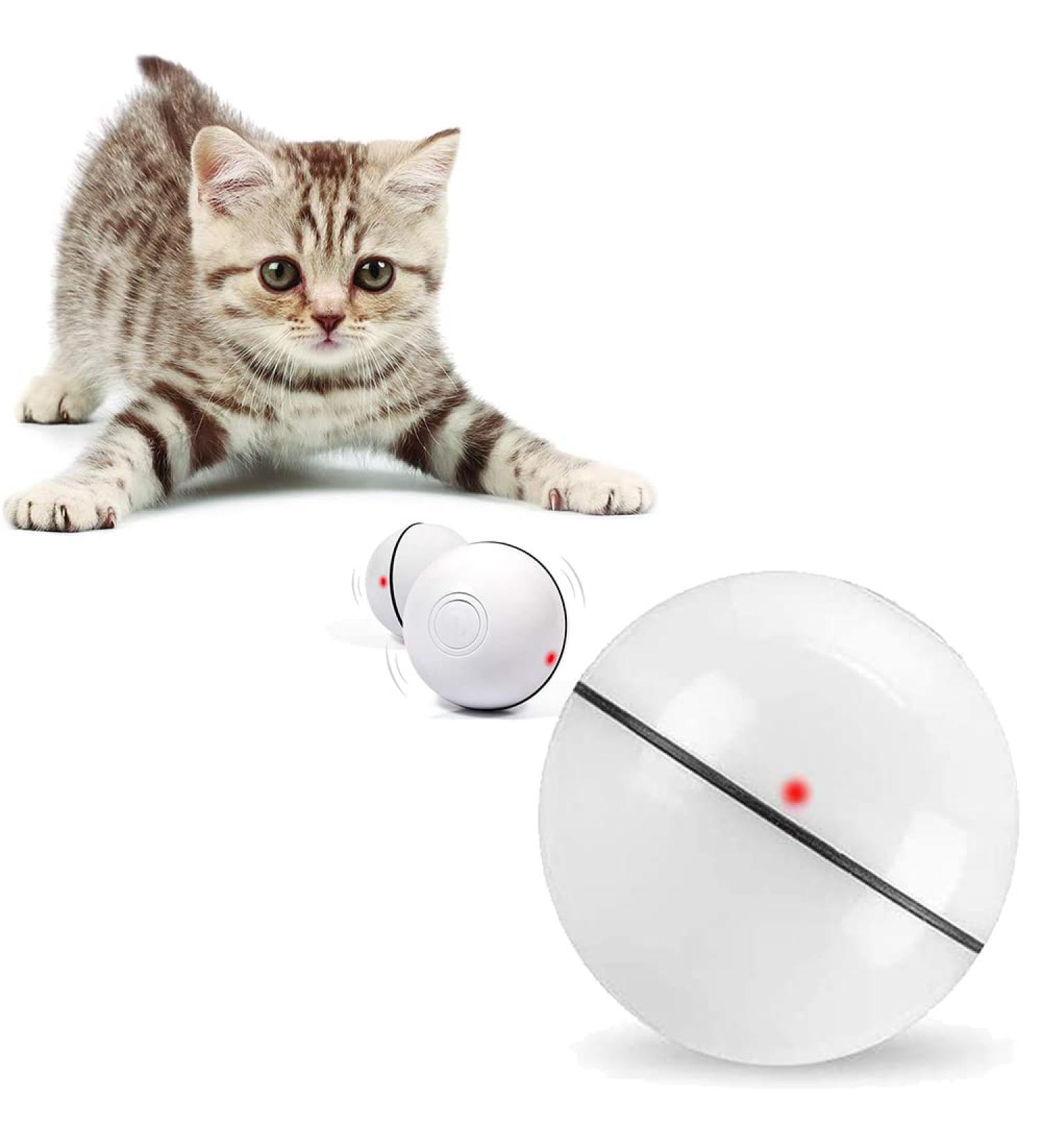 Smart Cat Ball Toy Interactive Cat Toys for Indoor Cats Adult Automatic 360 Rotating Kitten Toys with LED Light Stimulate Hunting Instinct - USB Rechargeable White - Buy Online on GoSupps.com