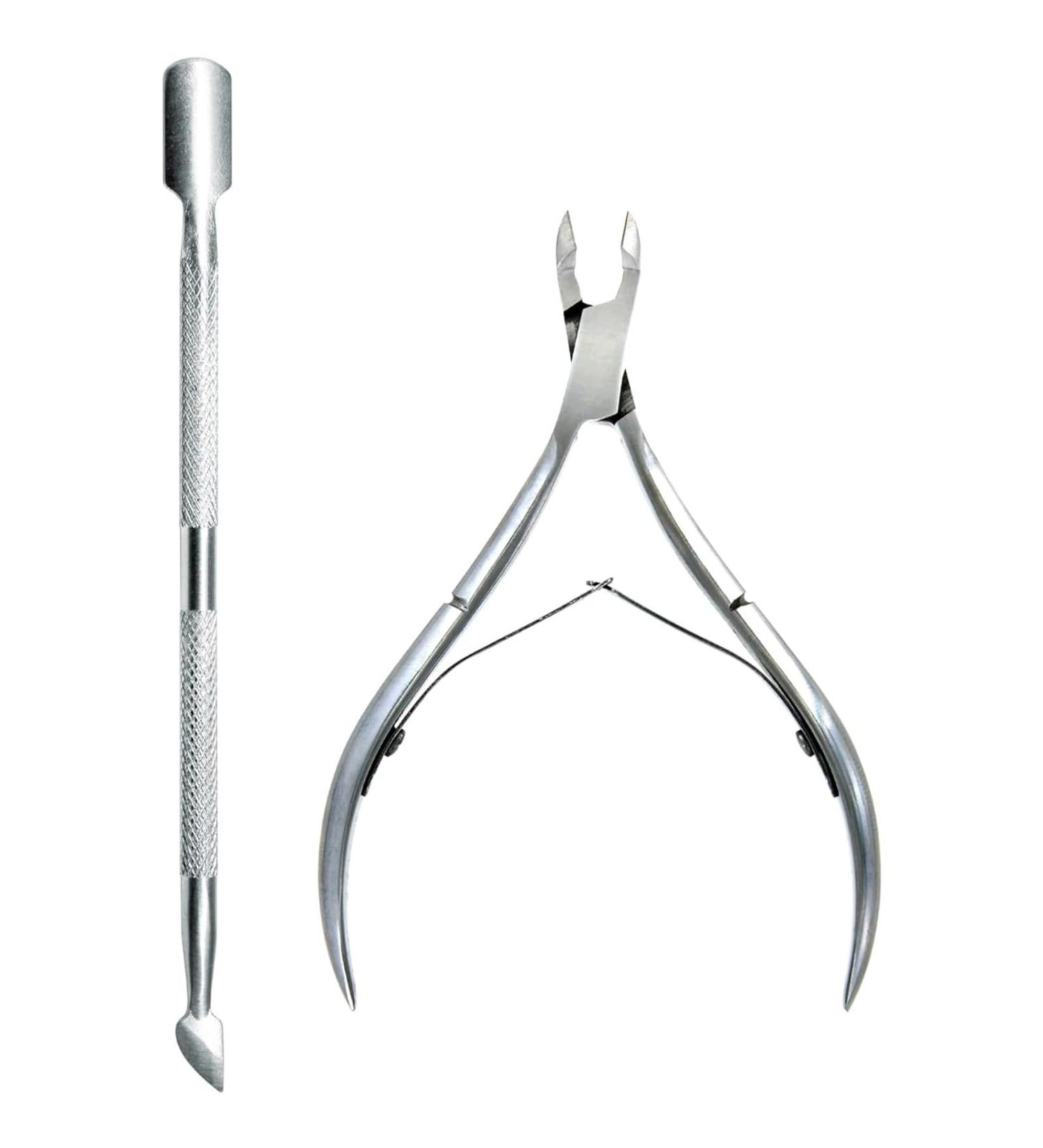 TRHDFW Cuticle Cutters Professional Stainless Steel Double End Cuticle Pusher + Cuticle Nippers Duo Professional Manicure Pedicure Nail Cleaner Gel Polish Remover Prep Cutters Remove Dead Skin - Buy Online on GoSupps.com