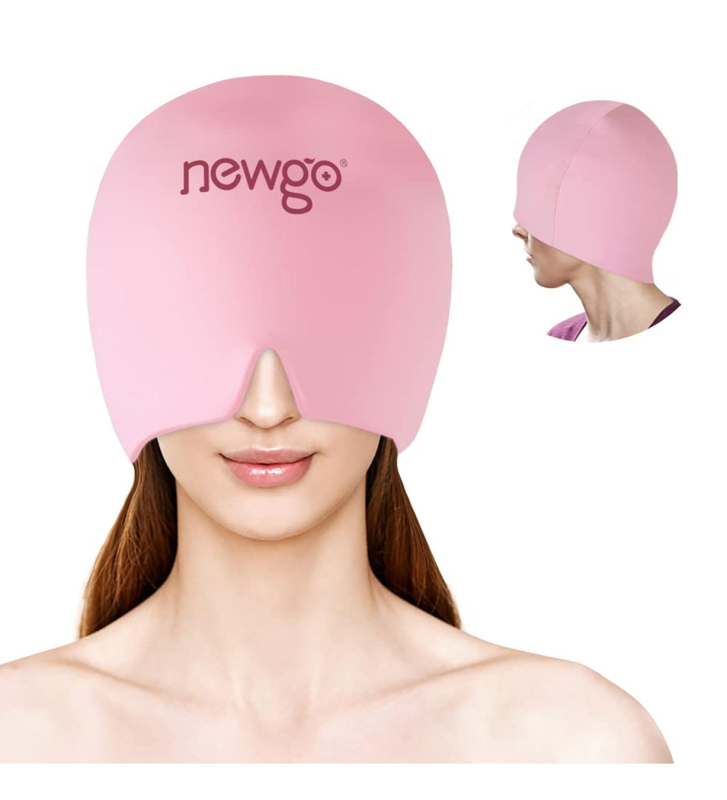 NEWGO Migraine Mask - Full Coverage Ice Headache Hat for Cold Compress Relief | Pink Sinus & Stress Relief - Buy Online on GoSupps.com