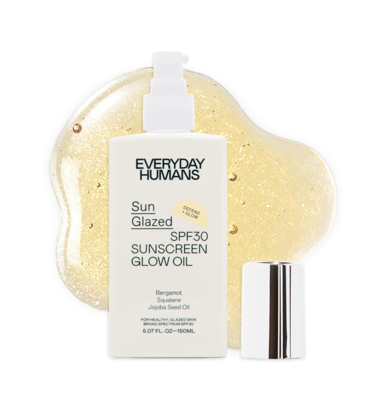 Everyday Humans SPF30 Sheer Body Glow Oil - Hydrating UV Protection with Gold Mica | Vegan Cruelty-Free | 5.1 Fl Oz | Bergamot Squalane & Jojoba Oil | UVA/UVB Broad Spectrum - Buy Online on GoSupps.com