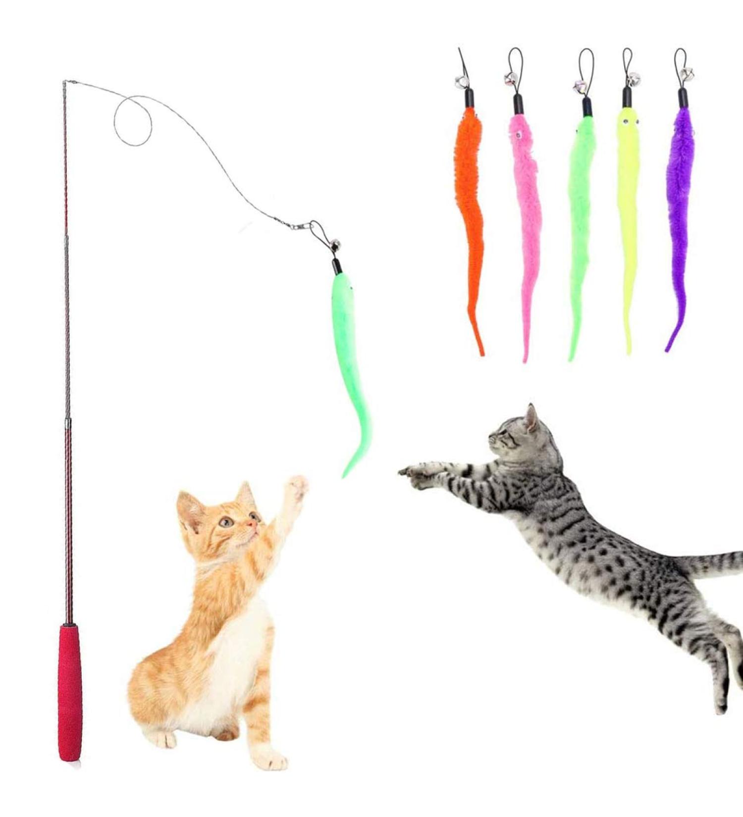 H02NLE Cat Teaser Wand with 5 Refills - Interactive Feather Toys for Indoor Cats - Buy Online on GoSupps.com