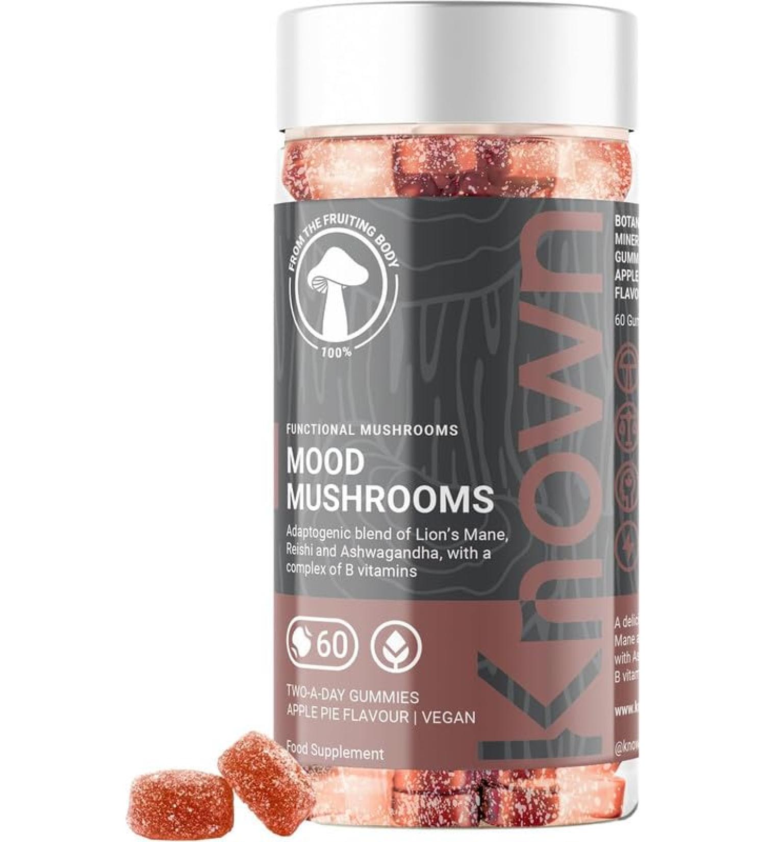 Known Tasty Mood Mushroom Rubbers Lions Mane B Vitamins Brain Health & Hormonal Balance Apple Pie Flavor 60 Vegan Gums 1 Month - Buy Online on GoSupps.com