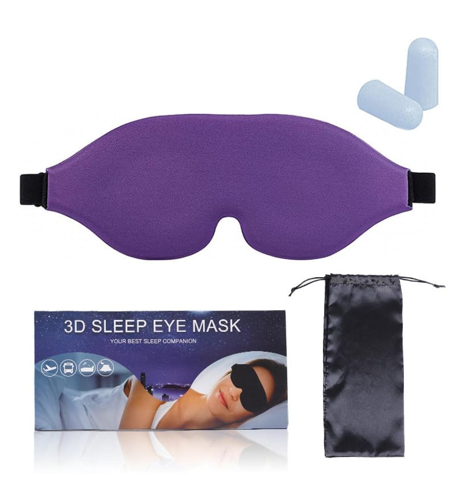 Four black 3D sleep goggles with light blocking and breathable memory cotton eye protectors(A01 purple four piece set)
