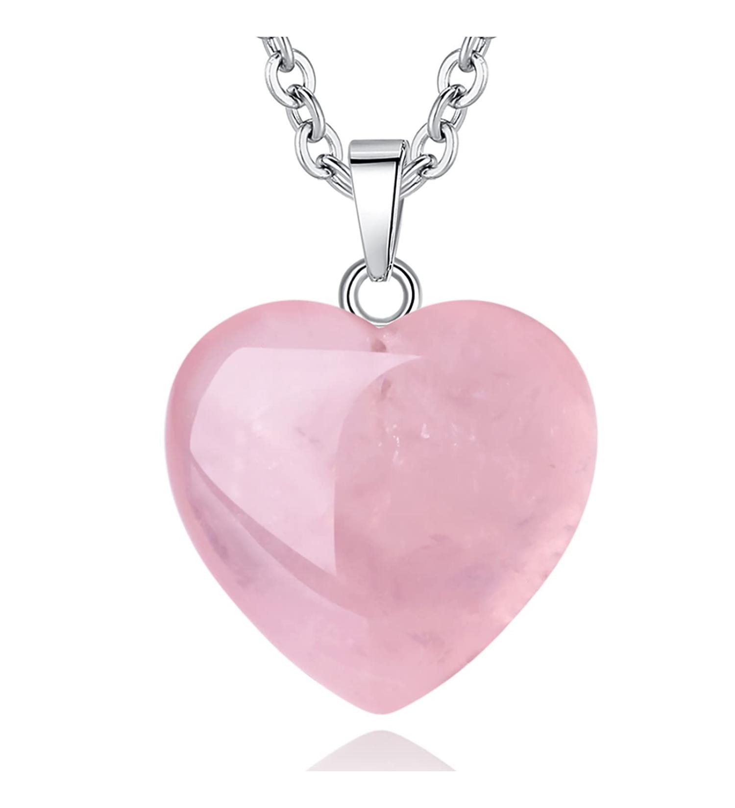 Rose Quartz Healing Crystal Necklace for Women - Heart Love Energy Jewelry for Mother's Day & Christmas Gift - Real Reiki Stones - 1 Pink - Buy Online on GoSupps.com