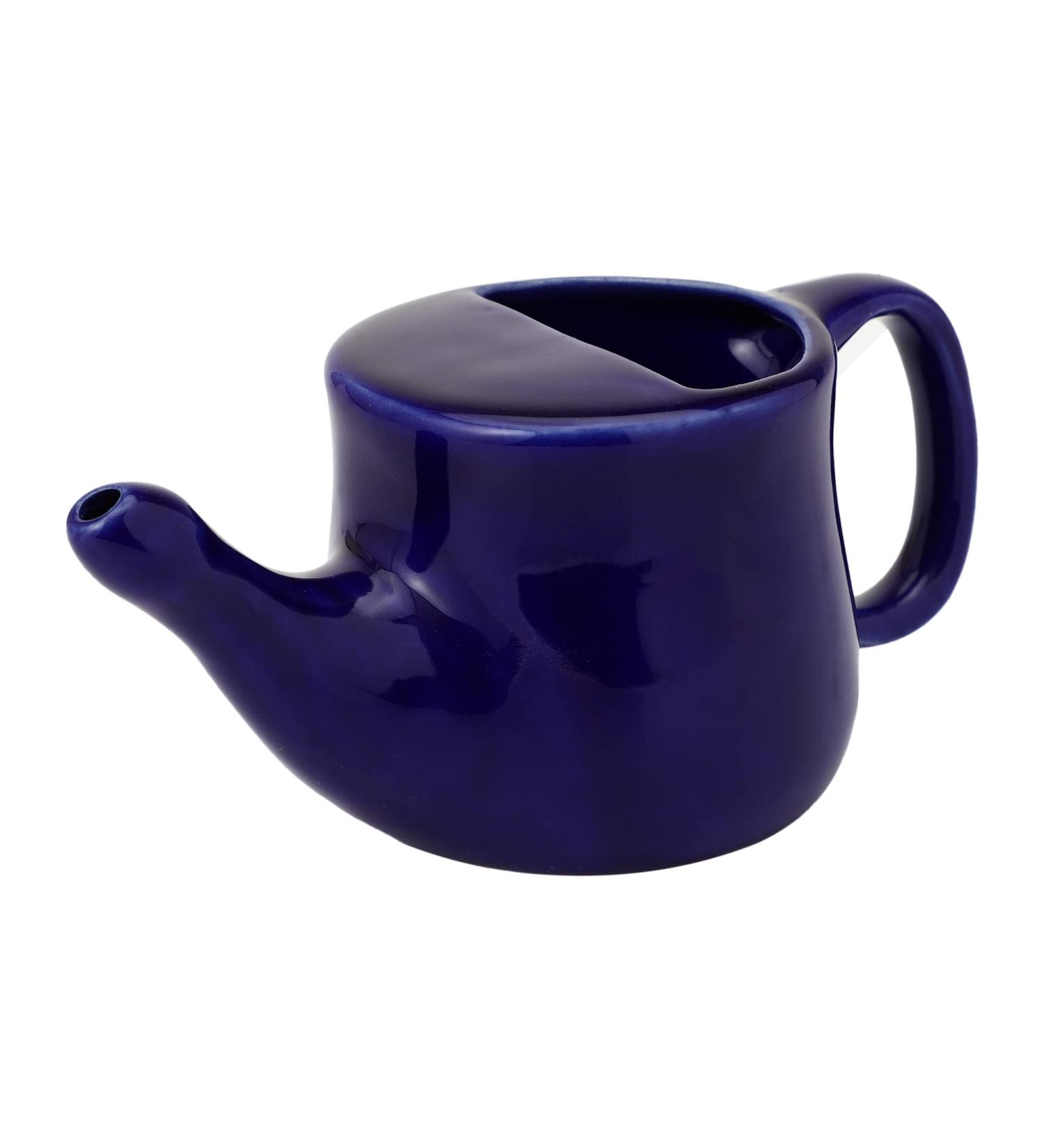 HealthGoodsIn Ceramic Neti Pot Spill Proof with 5 Sachet Neti Salt Microwave Safe - Violet Color - Buy Online on GoSupps.com