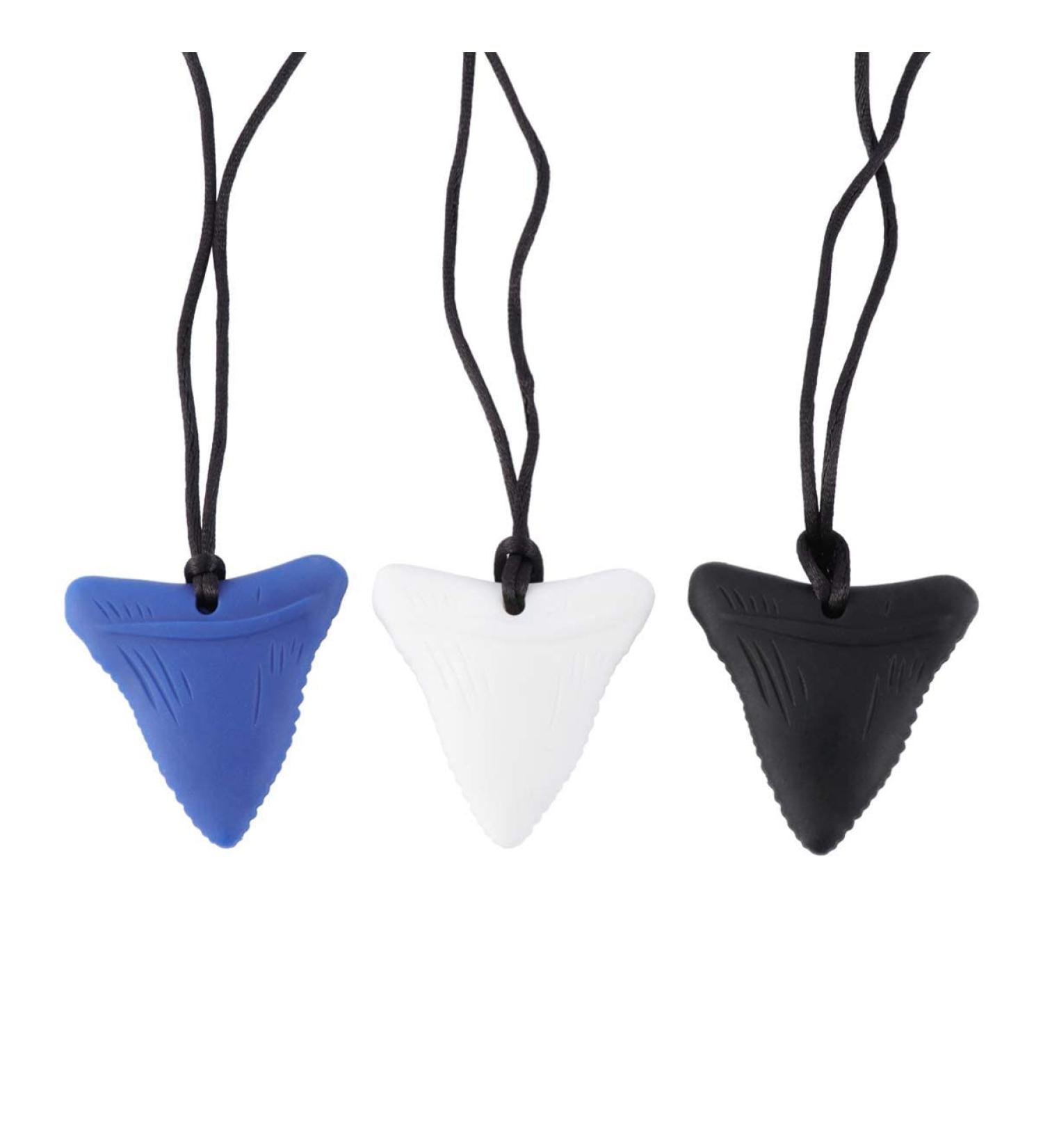 Latrate 3PC Silicone Baby Bite Rings - Shark Tooth Design Chew Necklace for Infants (Black White Blue) | Safe & Comforting Teething Relief - Buy Online on GoSupps.com