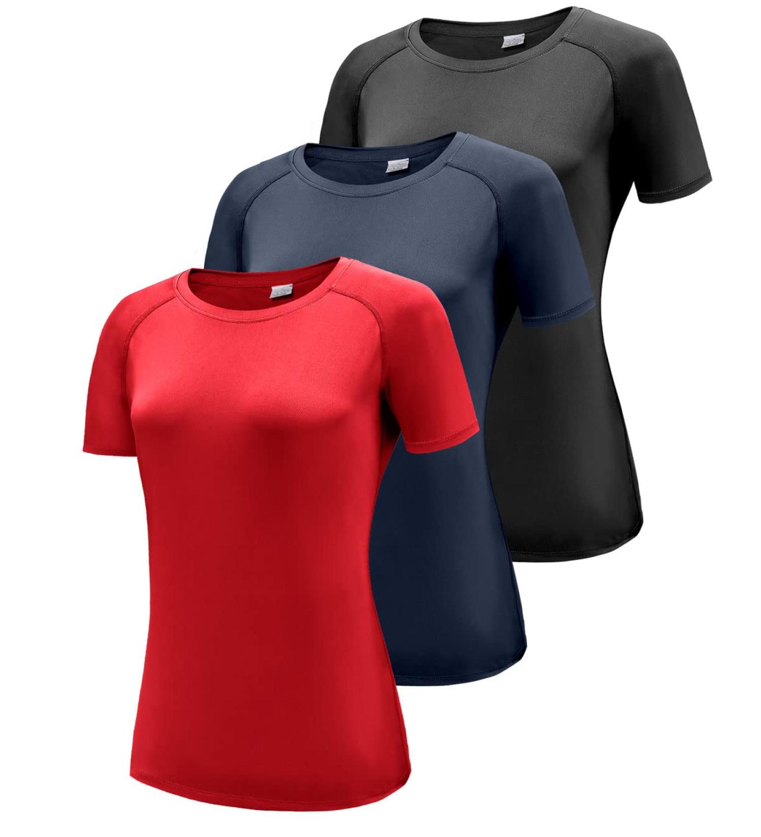 Buy Women's UPF 50+ Long Sleeve Running Shirts - 3-Pack of Breathable Workout Tops in Black Marine & Red - Buy Online on GoSupps.com
