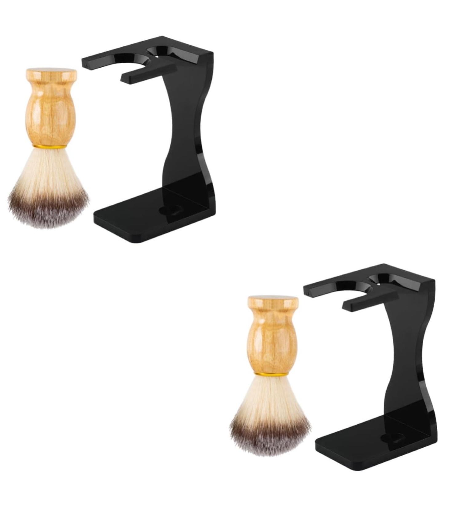 Minkissy Shaving Set - 2 Sets with Brush & Stand | Premium Barber Salon Shaving Brush for Men - Buy Online on GoSupps.com