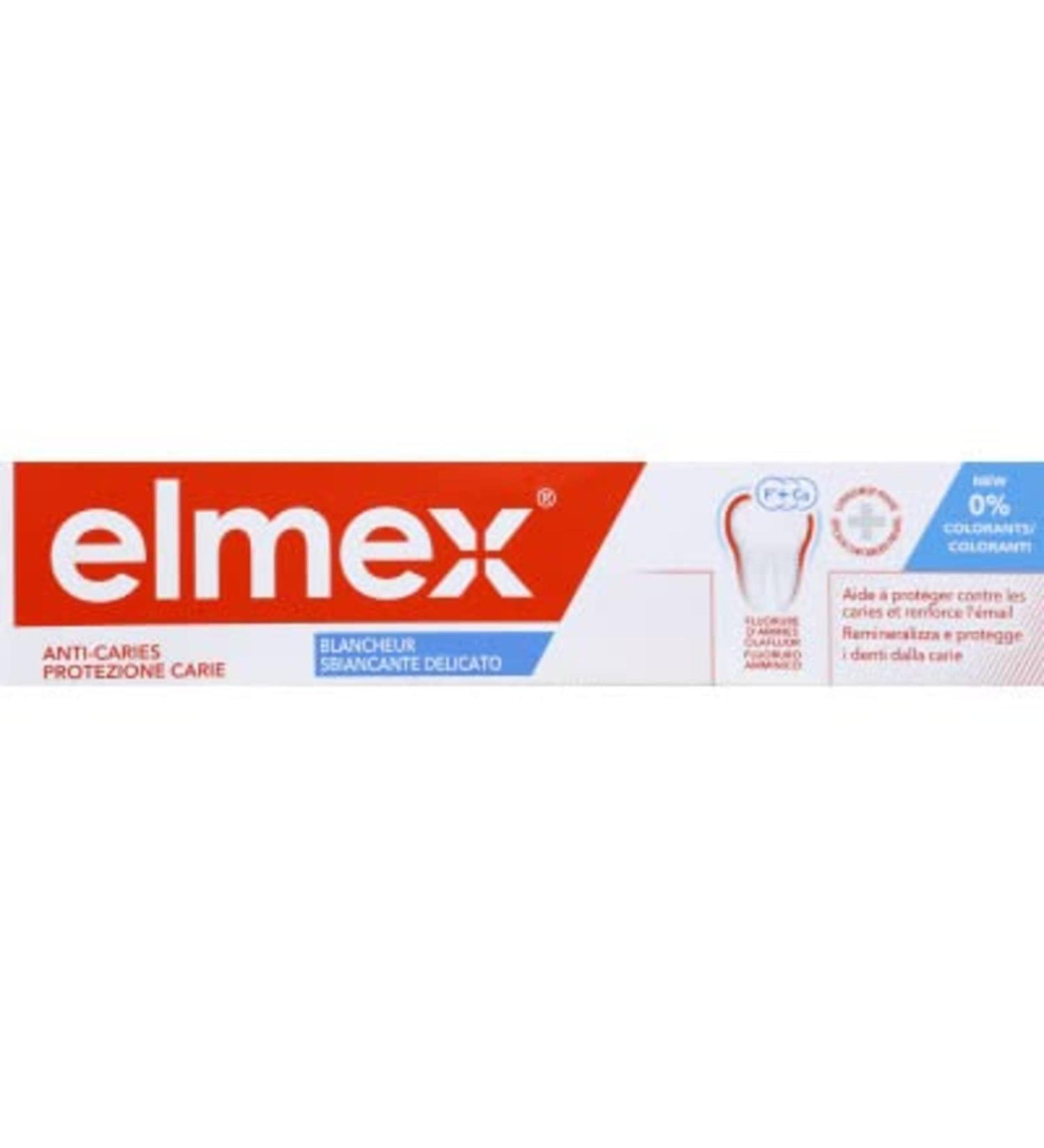 Elmex - Elmex Anti-Caries Whitening Toothpaste - Remineralizes and helps protect against cavities - Bi-active calcium-fluoride shield - Whitening - Effectively removes stains - 75 ml