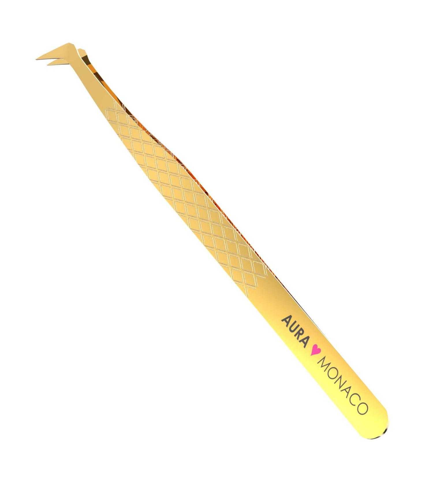 AURA Monaco Eyelash Tweezers Barcelona for Eyelash Extension Volume Premium Professional Eyelash Tweezers Precise Curved Tip