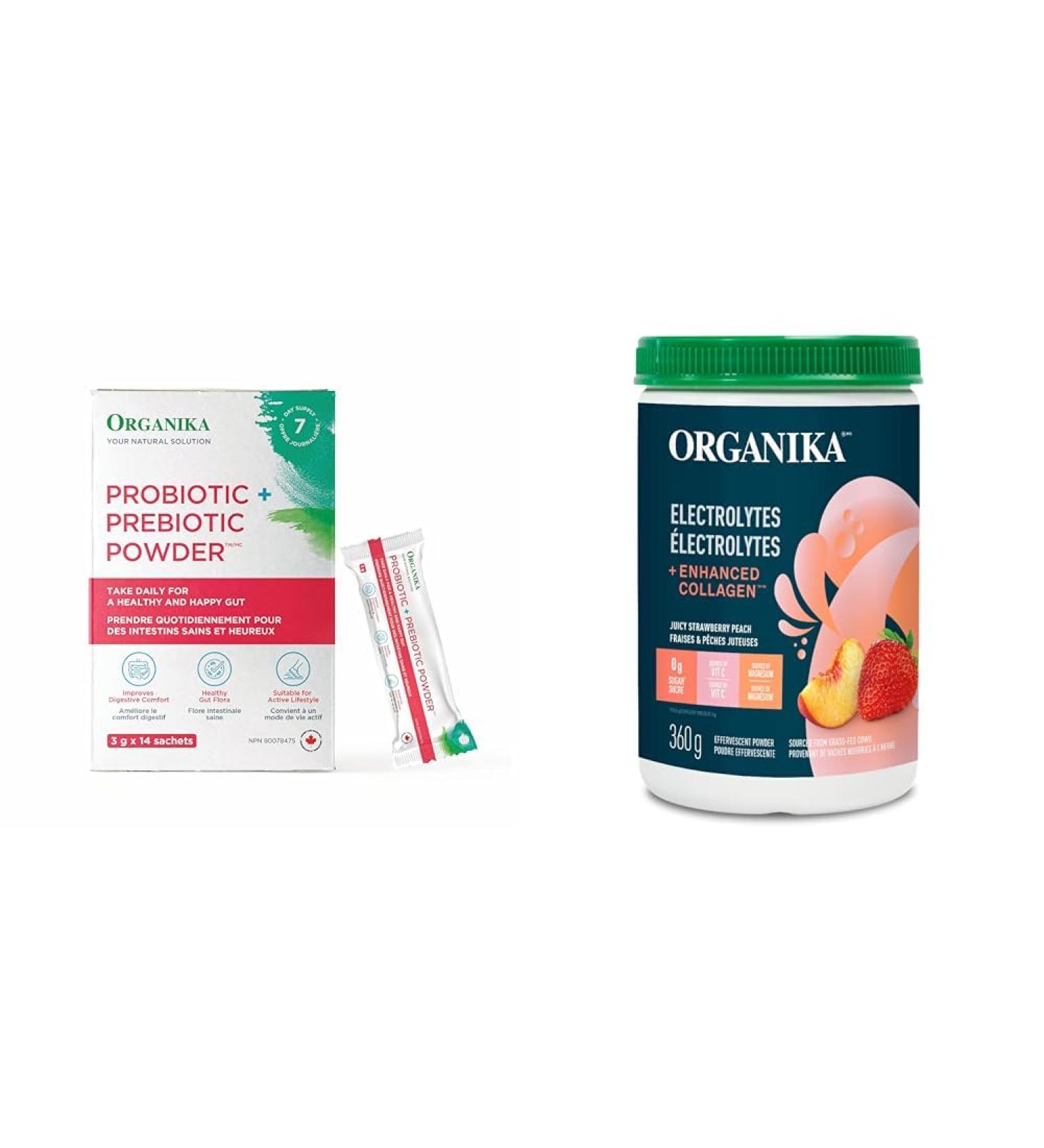 Organika Prebiotic + Probiotic Powder and Electrolytes + Enhanced Collagen (Strawberry Peach Flavor) Bundle Powder + Strawberry Peach Flavour - Buy Online on GoSupps.com