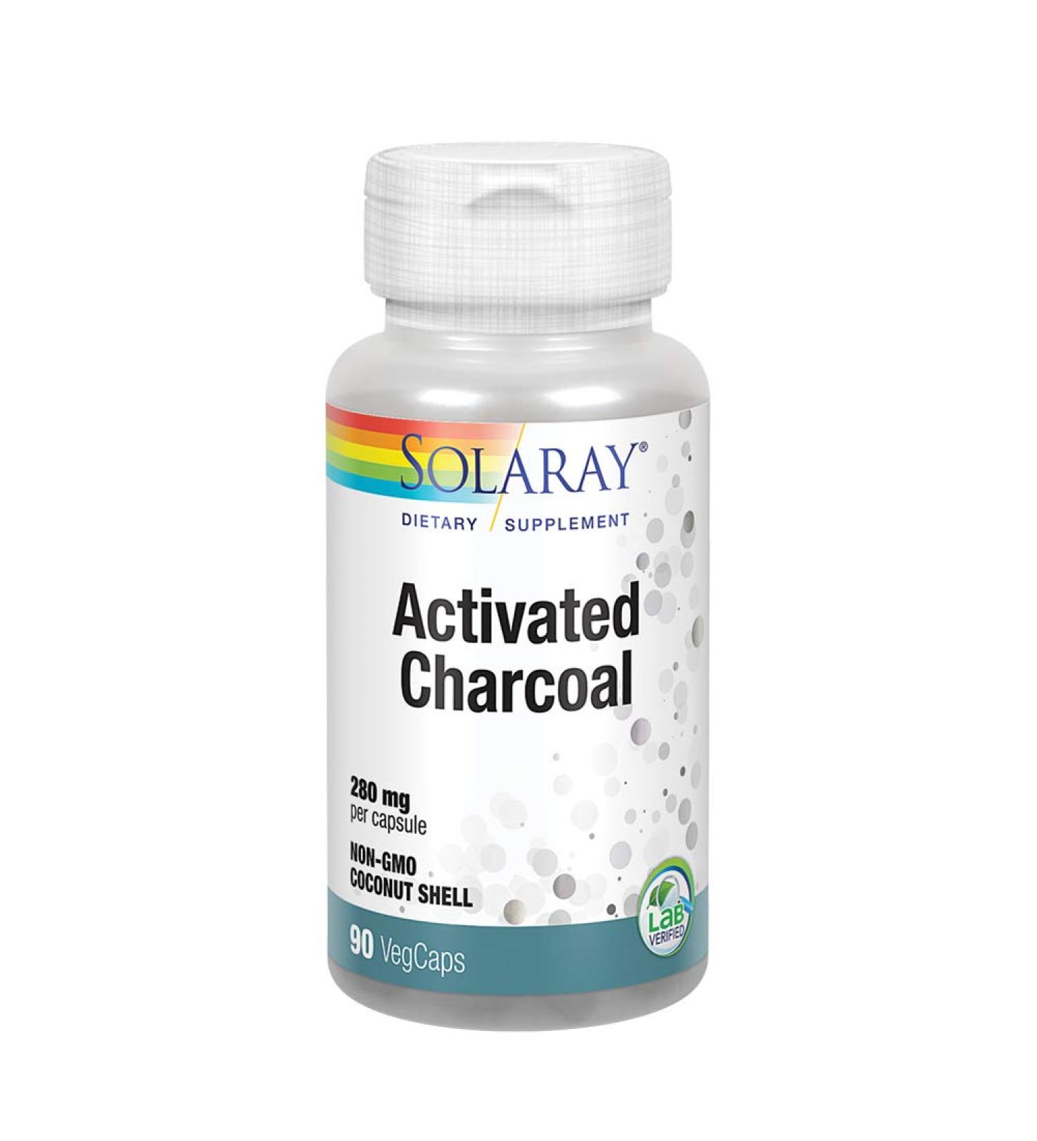Solaray Activated Charcoal 280mg | Coconut Source | Healthy Inner Cleansing & Digestive Tract Support | Non-GMO Vegan | 90 Capsules - Buy Online on GoSupps.com