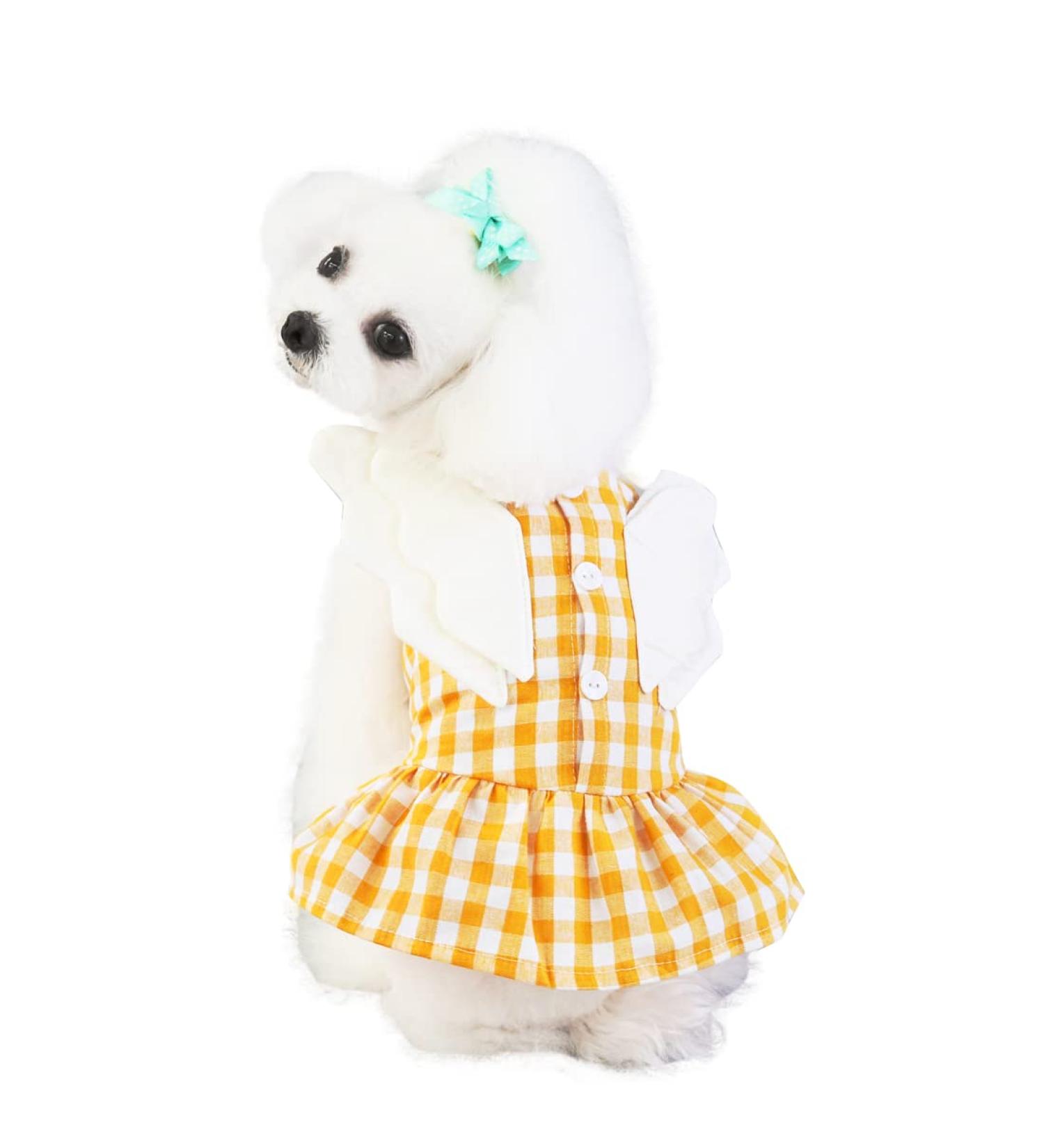 Shop Barrageon Dogs Kneid Sweet Princess Rock Clothing - Bowknot Summer Apparel for Cats & Small Medium Dogs (25 cm Back Length Grid Yellow-M) - Buy Online on GoSupps.com