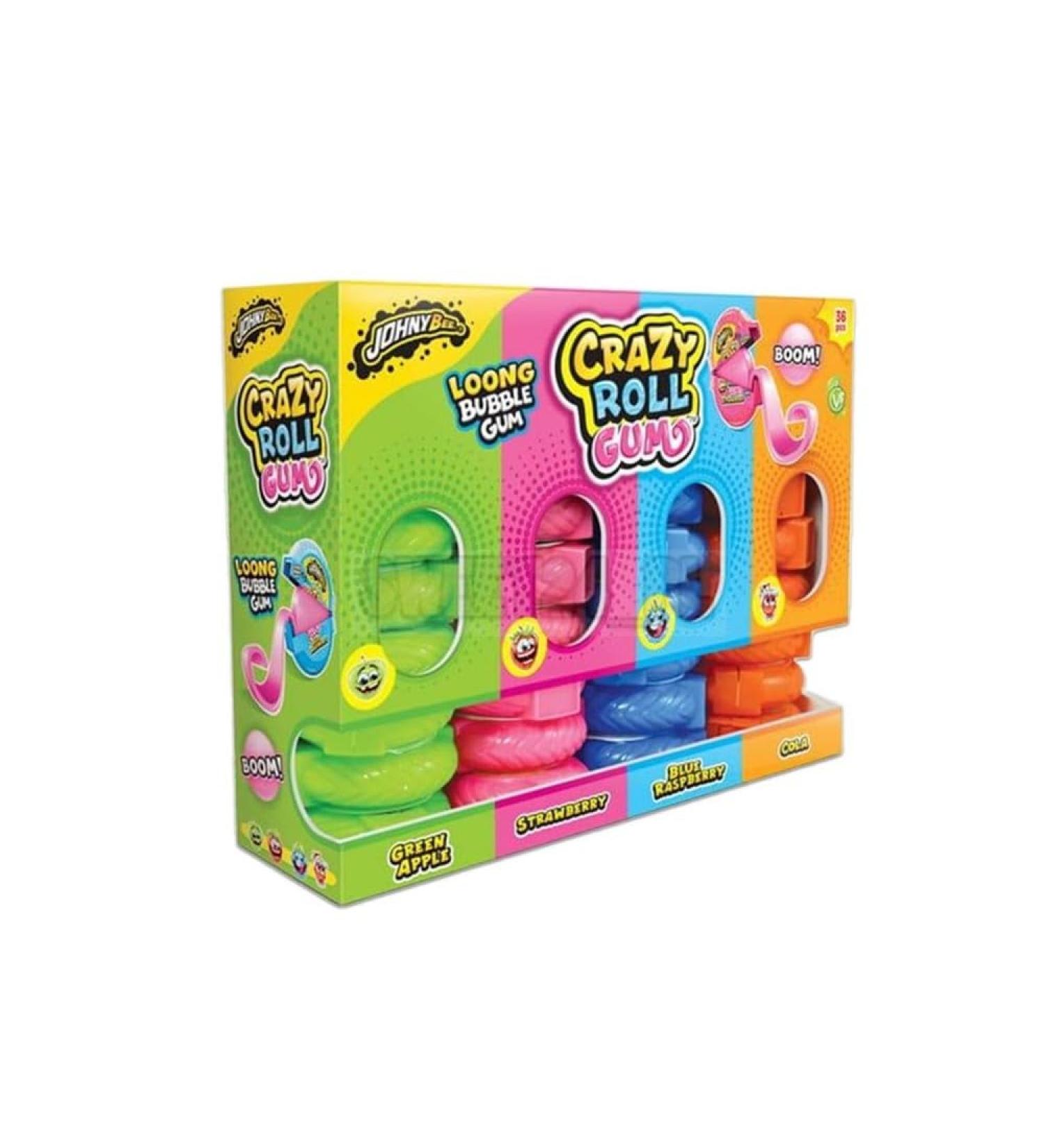 JohnyBee Crazy Roll Gum- Gusti-green apple-strawberry-raspberry- cola 36 pieces - Buy Online on GoSupps.com