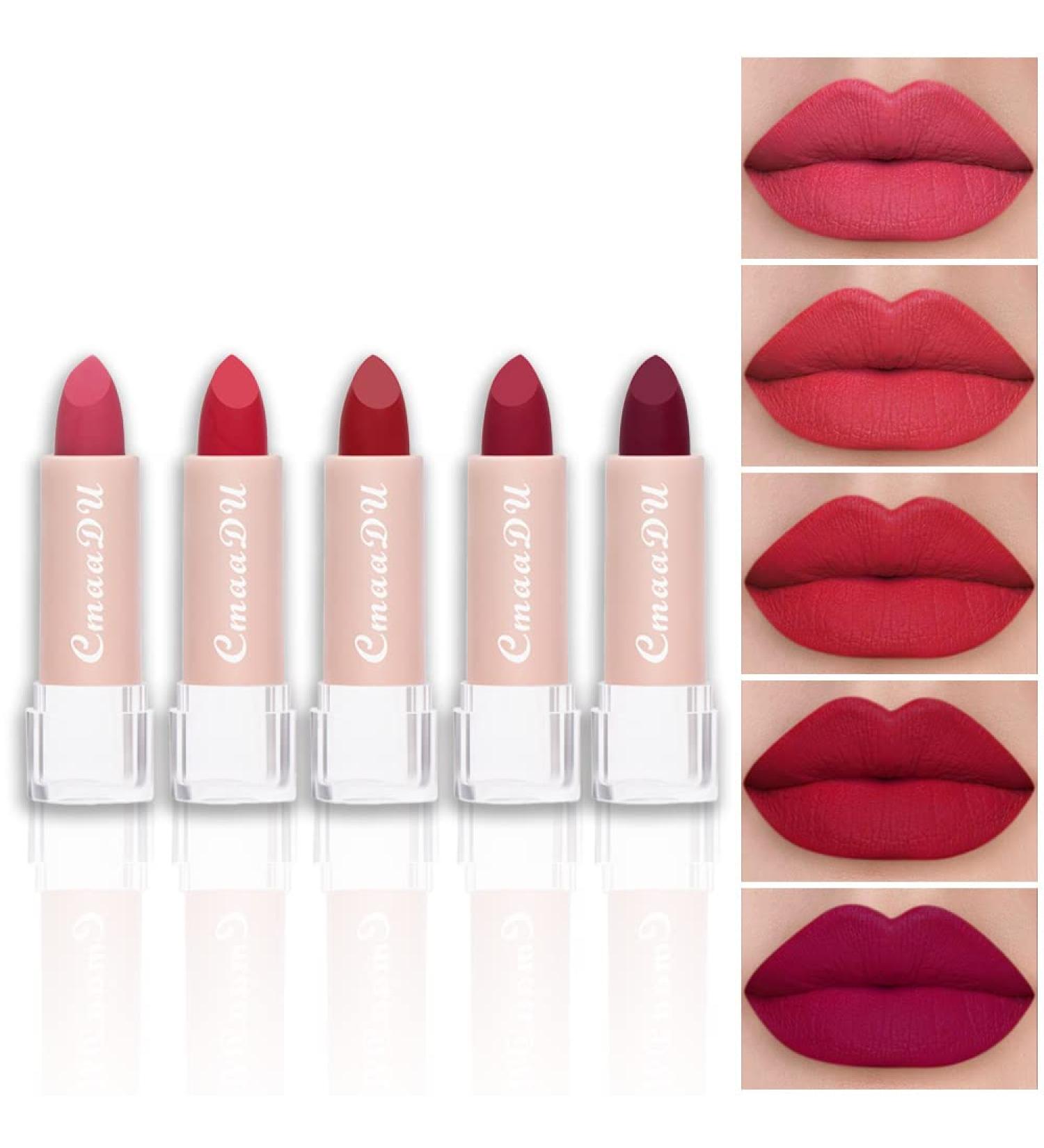 5Pcs Matte Lipstick Set for Women - Long Lasting Smudge Proof Lipstick Kit in Dark Light Shades - Buy Online on GoSupps.com