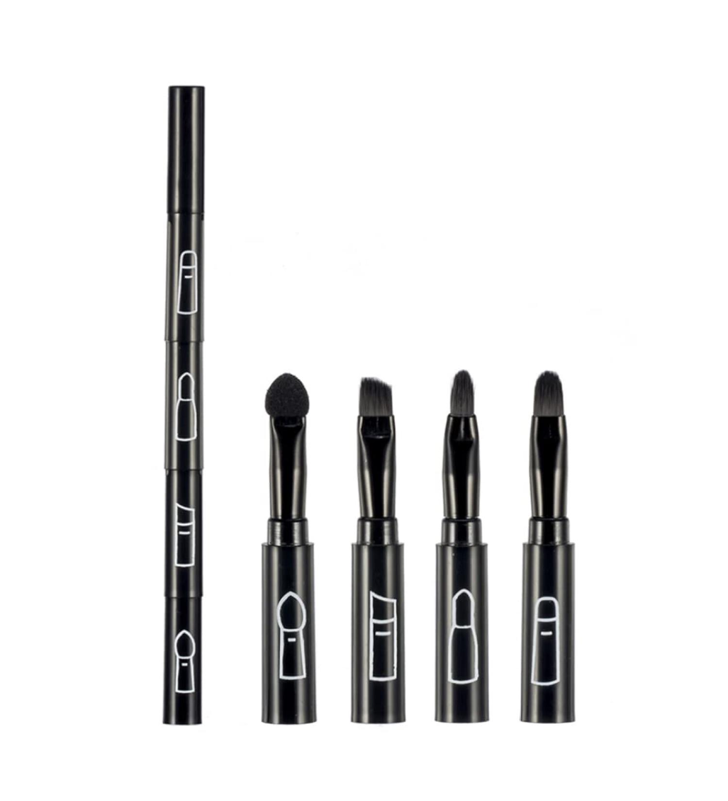 4 in 1 Premium Detachable Makeup Brush Set - Portable Eyebrow Eyeshadow Lip Brush Kit - Travel-Friendly Black Retractable Brushes - Buy Online on GoSupps.com