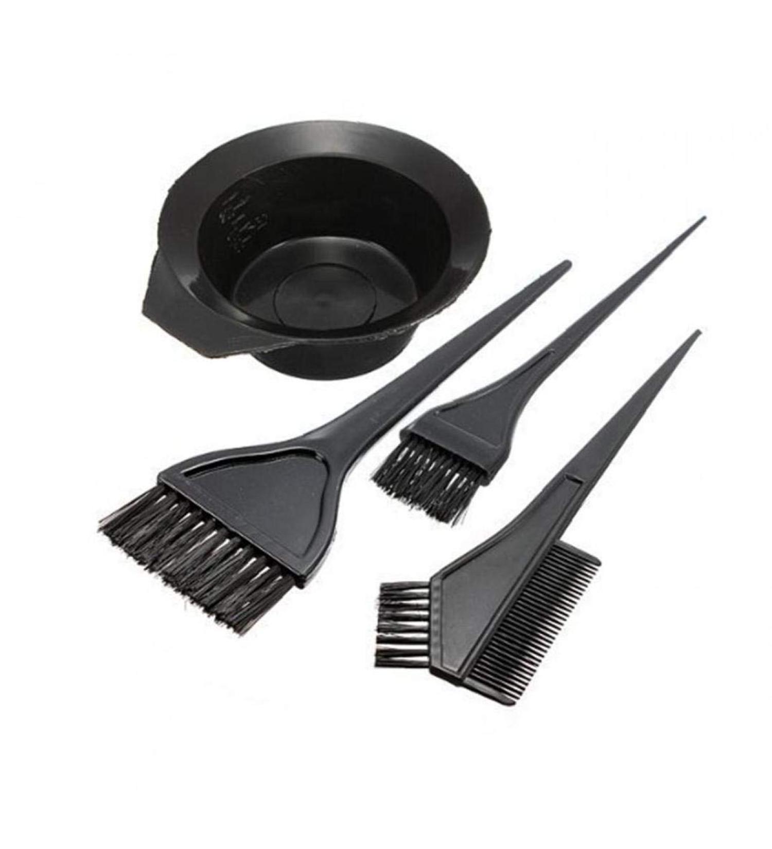Professional Hair Coloring Kit - 4 Pcs Plastic Dyeing Bowl Comb Brush Set for Salon Use - Black - Buy Online on GoSupps.com