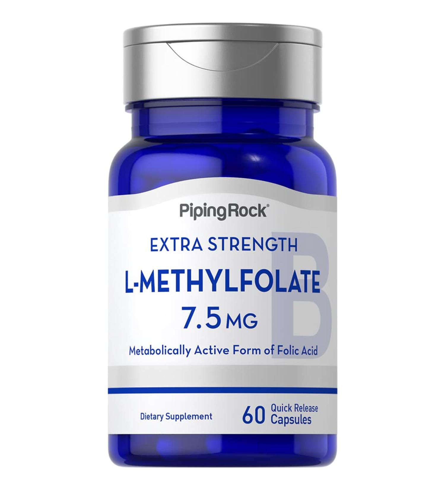 Piping Rock L-Methylfolate 7.5mg | 60 Capsules - Extra Strength Folic Acid Supplement - Buy Online on GoSupps.com