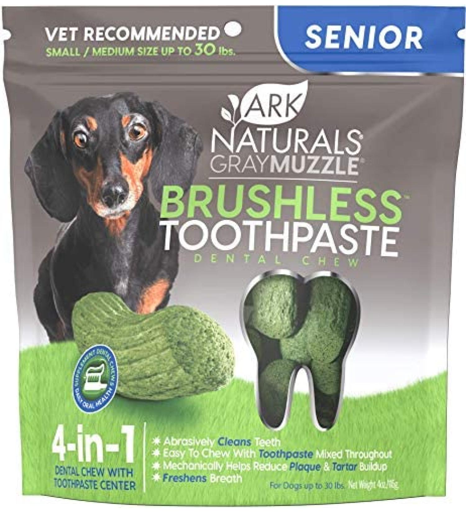 Gray Muzzle Brushless Toothpaste Chews for Seniors | Vet-Recommended Dental Care for Small to Medium Dogs - Buy Online on GoSupps.com