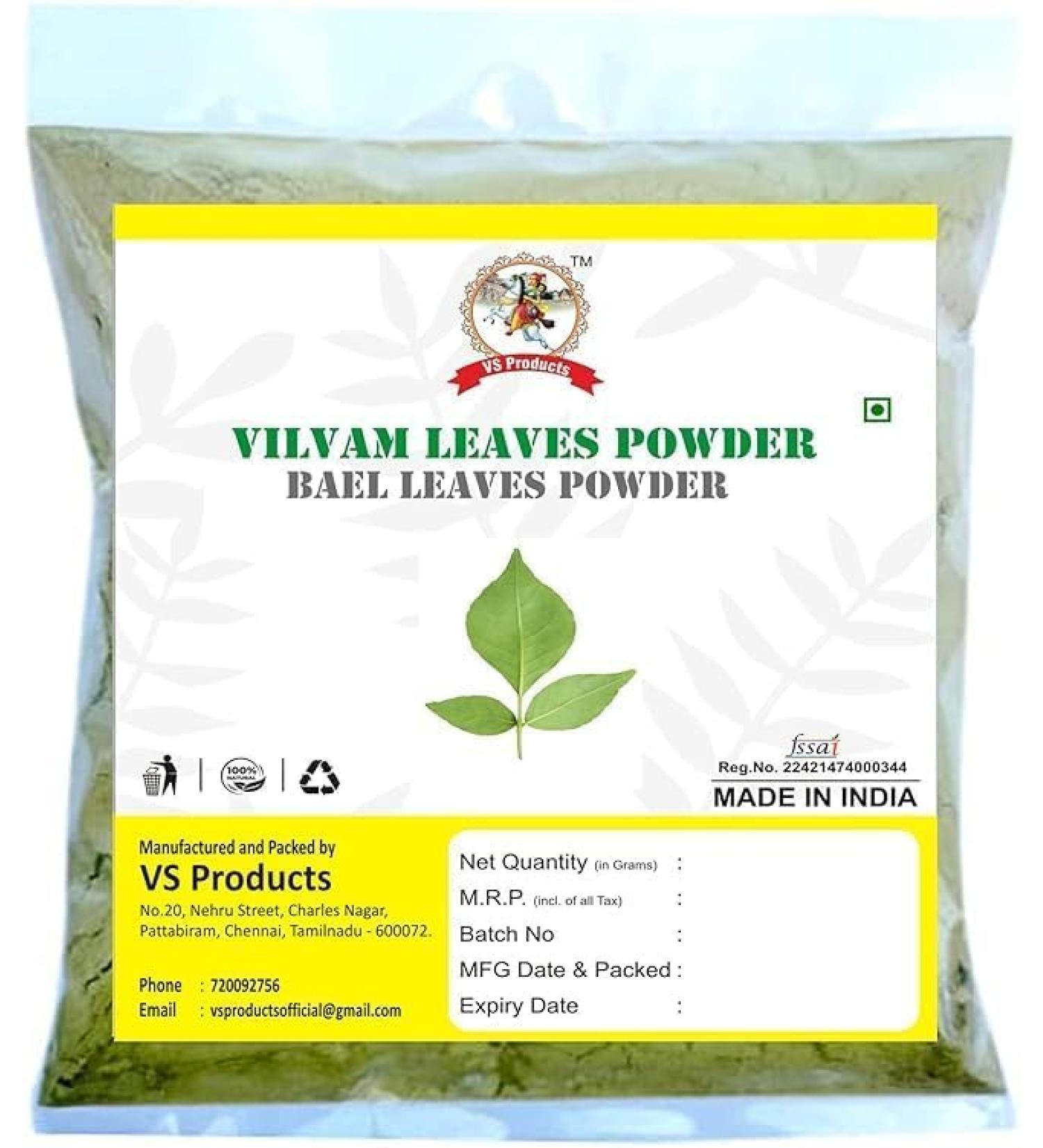 VBK Vilvam Leaf Powder 900g Bael Leaf Maredu Leaves Aegle Marmelos Shreephala Leaf Powder (Pack of 9 x 100g)