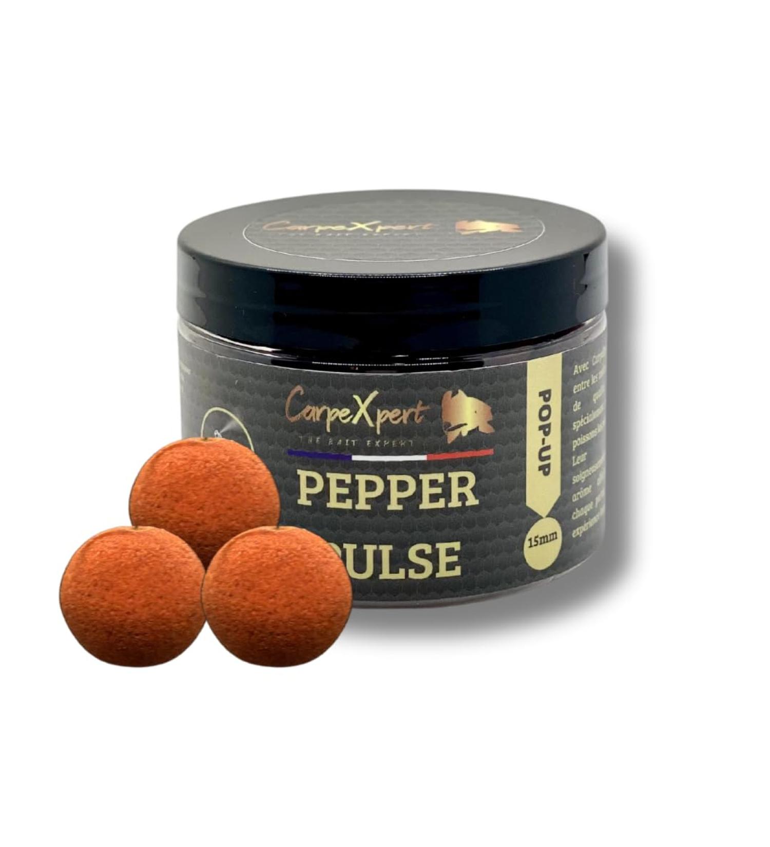 CarpeXpert - Pop-up Pepper Pulse - 15mm - Boilie Floating Boosted & Hyperprotein - Continuous Diffusion over 22h+ - 50g - Car - Buy Online on GoSupps.com