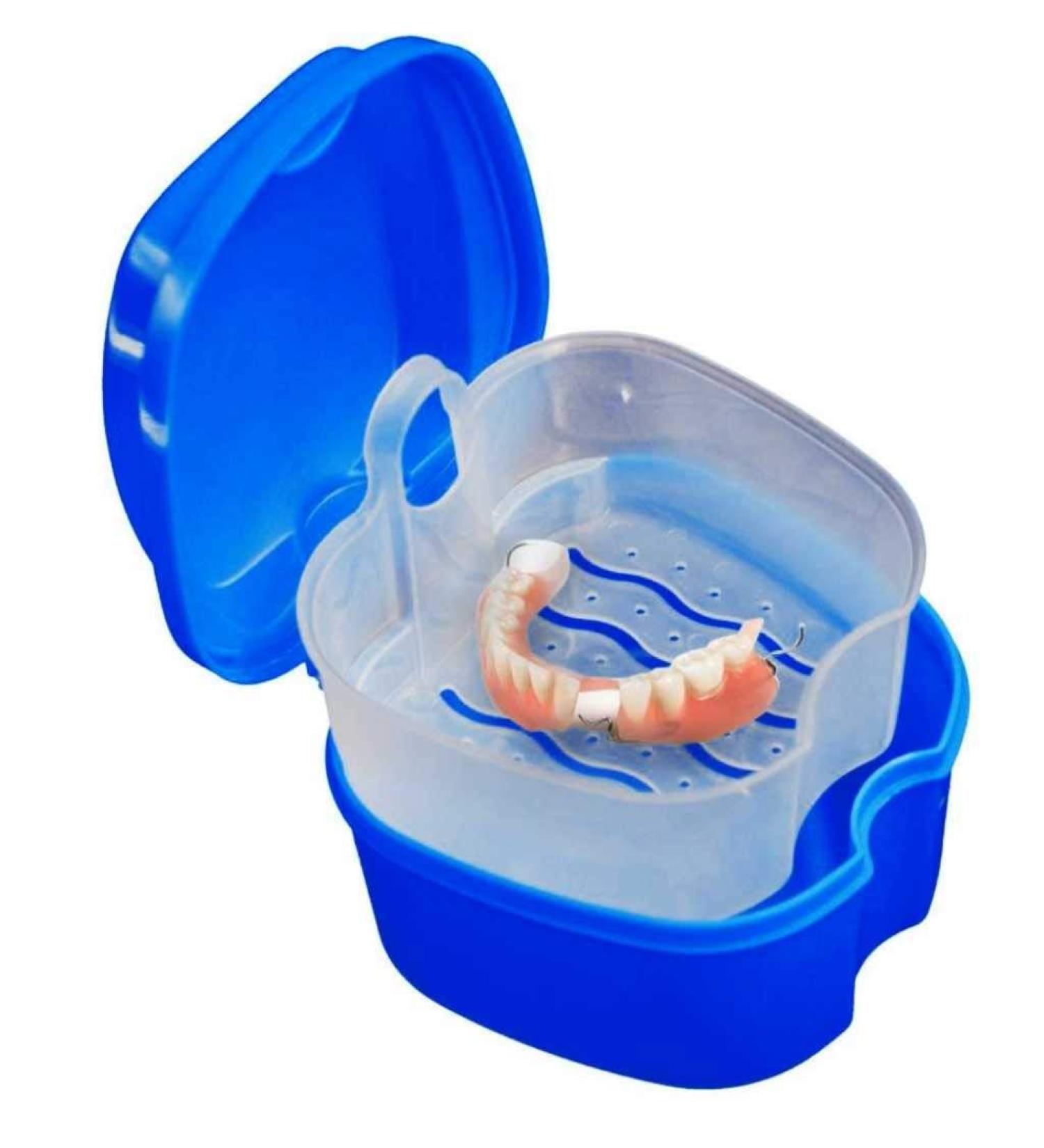 Denture Box Case Riforla Dental False Teeth Storage Container with Hanging Net, Dark Blue - Buy Online on GoSupps.com