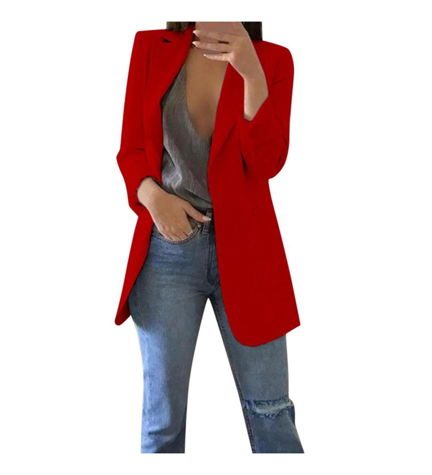 Ronony Womens Monochrome Long Sleeves Coat - Slim Fit Business Office Trench Jacket in Red - Buy Online on GoSupps.com