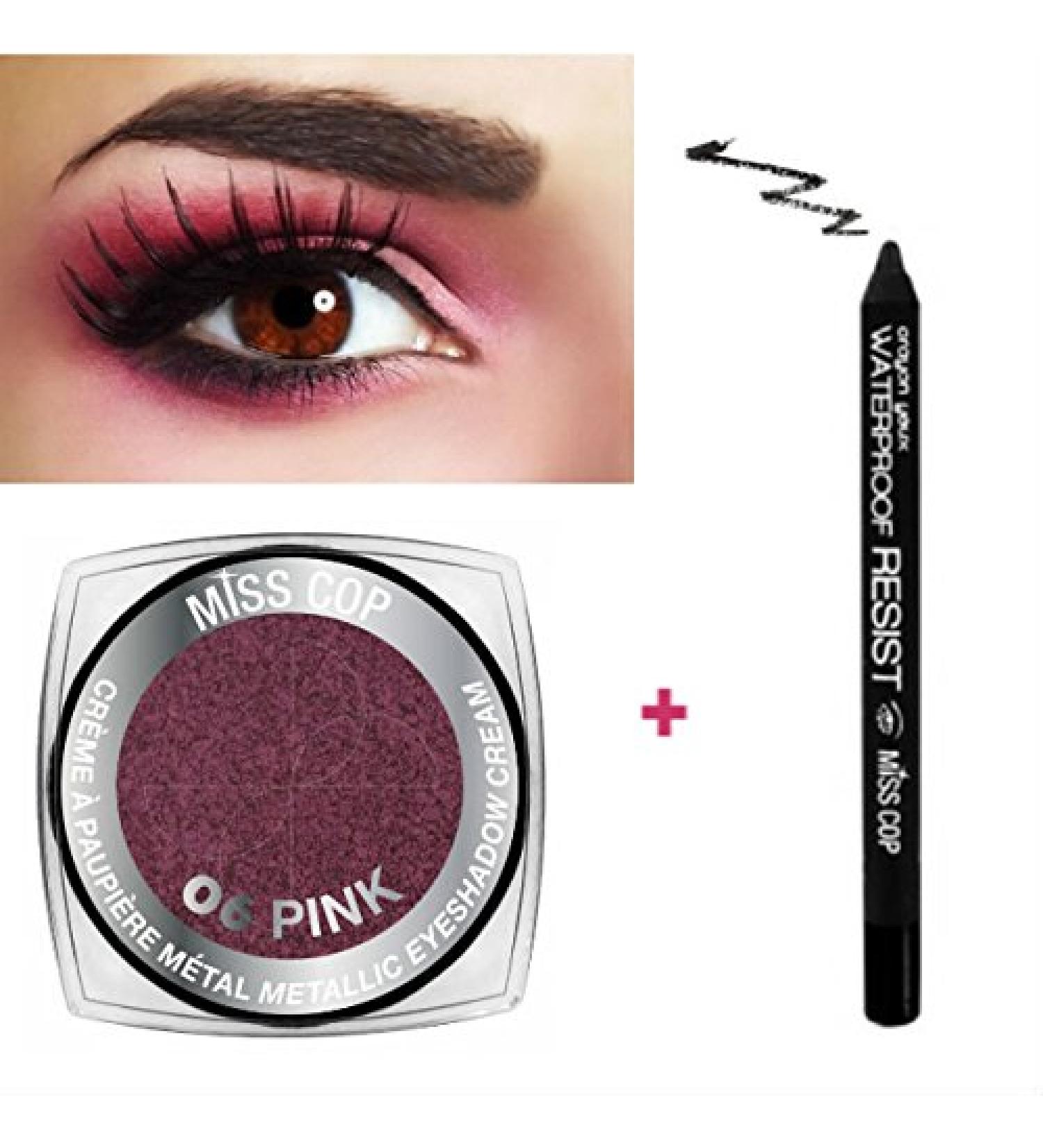 Kit 1 Metal Cream Eyeshadow 06 Pink + 1 Black Waterproof Pencil (2 Products) - Buy Online on GoSupps.com