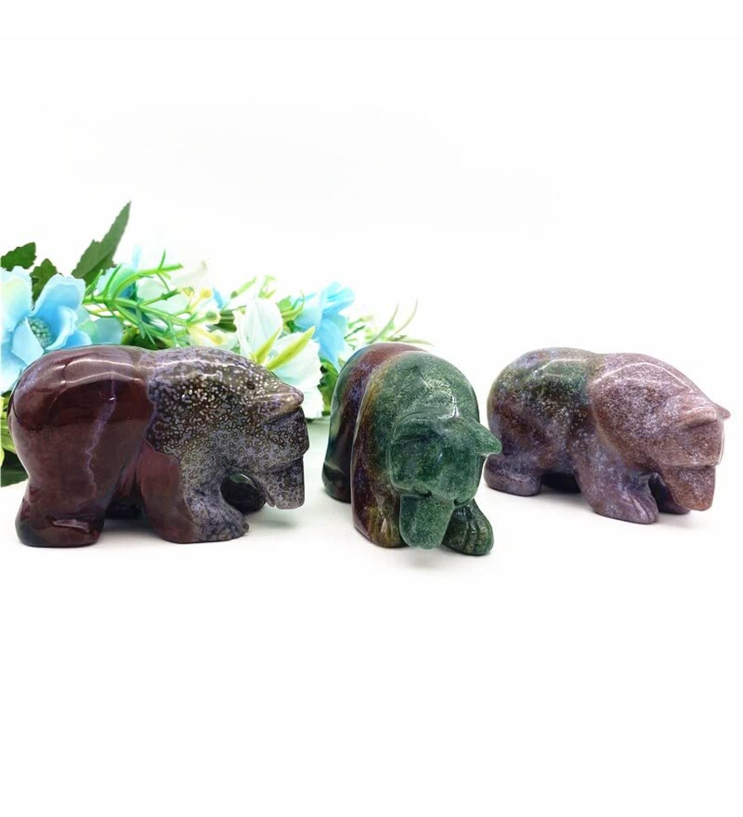 Cute Natural Ocean Jasper Bear Crystal Stone Hand Carved Figure Bears Animals Decor Reiki Natural Stones and Crystals - Buy Online on GoSupps.com