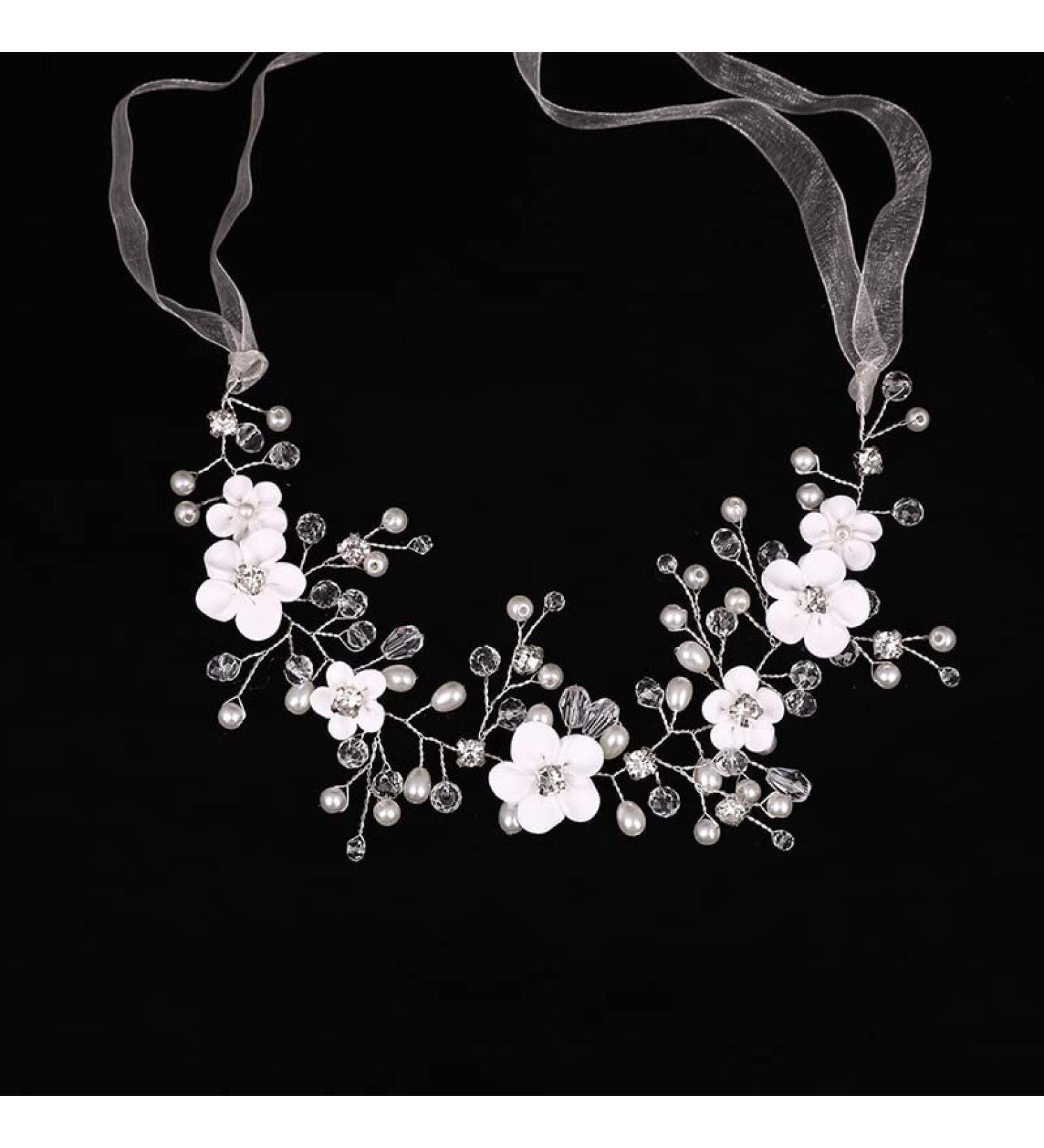Buy Komunj Flower Hair Jewelry for Brides - Silver Pearl Wedding Hair Vines & Crystal Accessories for Women & Girls - Buy Online on GoSupps.com
