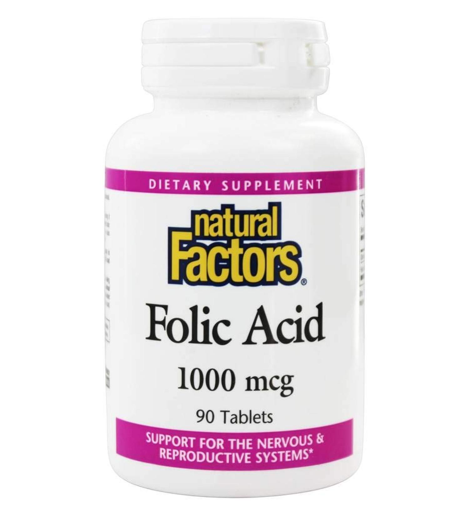 Natural Factors Folic Acid 1mg Tablets 90-Count - Pack of 2 | Essential Vitamin for Health - Buy Online on GoSupps.com