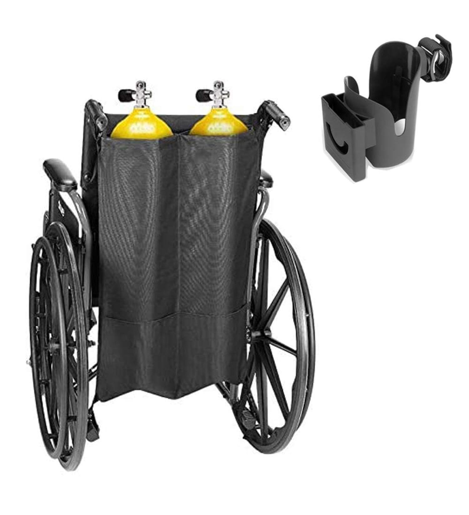 Dual Wheelchair Oxygen Cylinder Bag Bundle with Wheelchair Cup Holder Design with Phone Holder Oxygen Backpack Holder Bag for Walker Carrier - Buy Online on GoSupps.com
