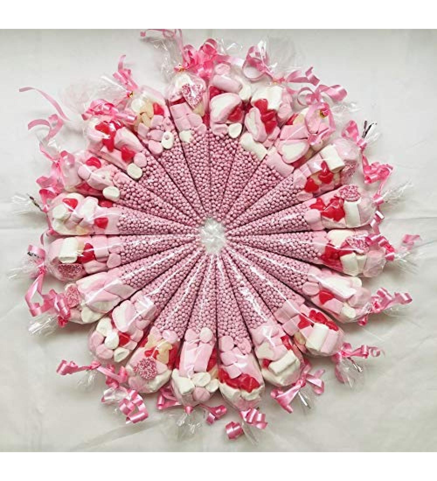 Filled Pink Sweet Candy Cones x 6 Party Bags Bag Assorted Birthday Christening Wedding - Buy Online on GoSupps.com