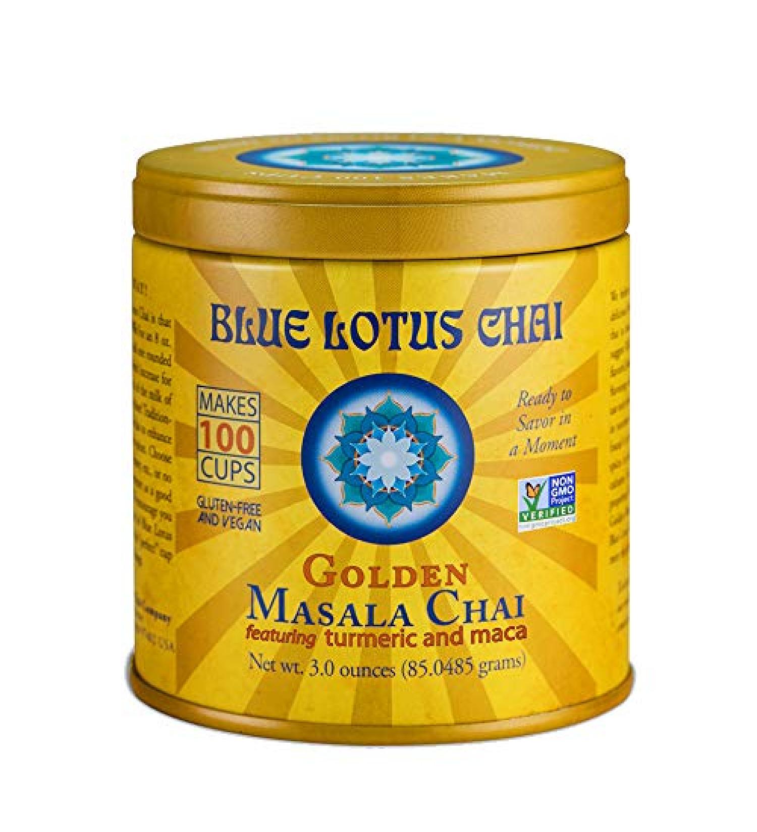 Blue Lotus Chai Golden Masala - Instant Spiced Tea Mix, 100 Cups, 3oz, Gluten-Free - Buy Online on GoSupps.com