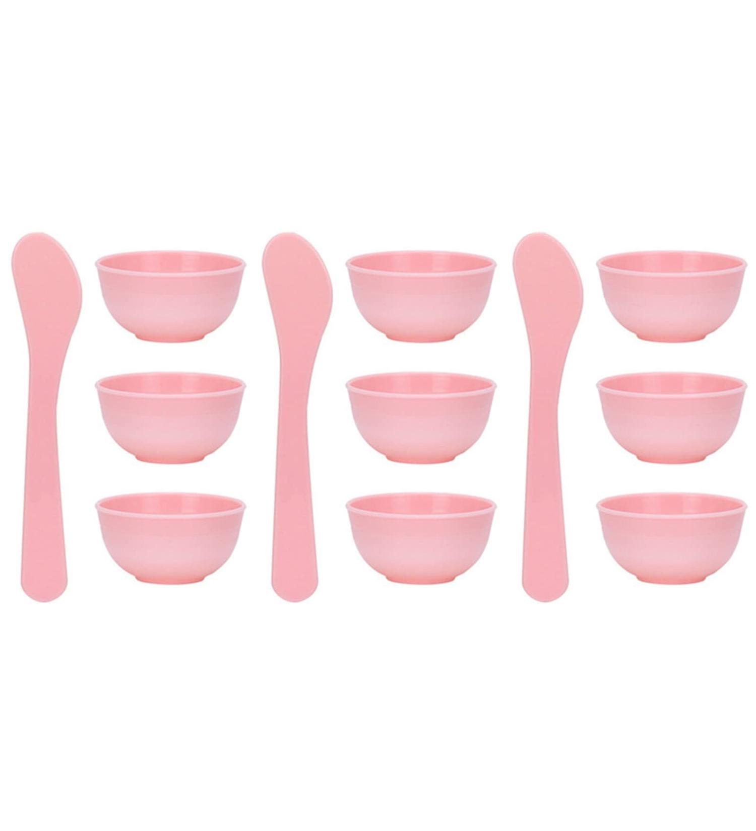 9 Pieces Mini Plastic Facial Mask Mixing Bowl Set - DIY Skincare Tool Kit with Stirring Spatula | Perfect for Home Beauty & Salon Use - Pink - Buy Online on GoSupps.com