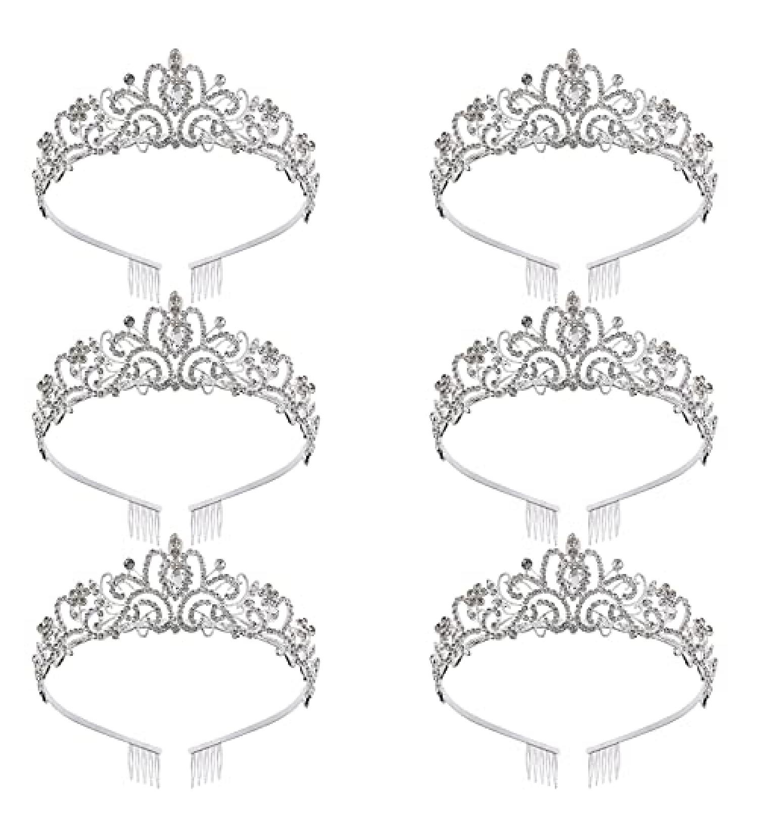 Silver Tiara Set - Princess Crowns for Prom, Wedding, Homecoming - Pack of 6 - Buy Online on GoSupps.com