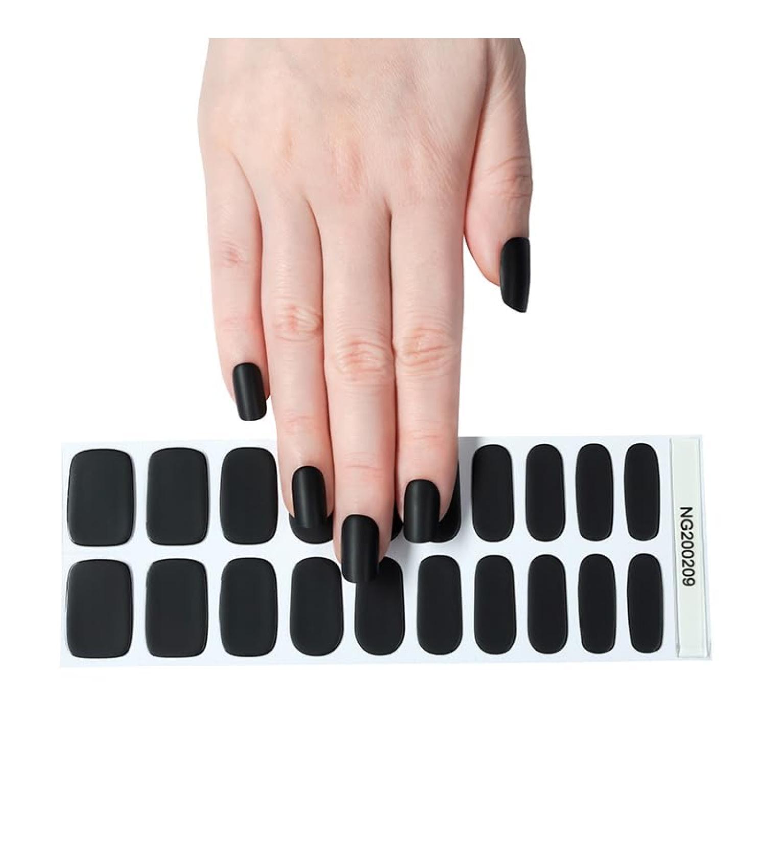Semi Cured Gel Nails Strips 20 Stickers Nail Wraps Soft Self-Adhesive Gel Nail Stickers Salon-Quality Gel Nail Strips for Nails French Tip Manicure UV/LED Lamp Required (Matte Black-209)
