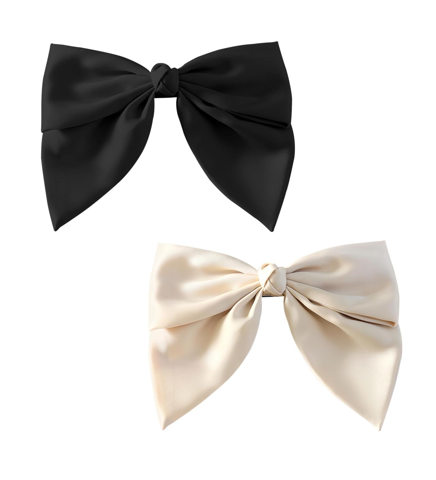 Hair Clips with Bow 2 Hair Accessories for Women Pure Colour Hair Bow Soft Satin Hair Bows for Girls Fashions Girls Hair Accessories Spring Clip Hair Jewellery Black Bow Beige Hair Bow for Women Girls - Buy Online on GoSupps.com